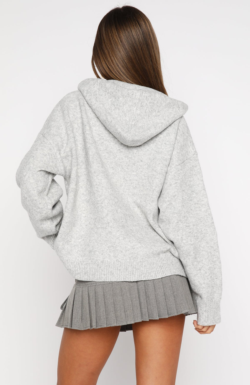 White Fox Off To Better Things Oversized Knit Hoodie Light Grey