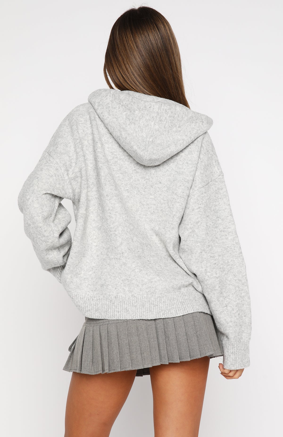 White Fox Off To Better Things Oversized Knit Hoodie Light Grey