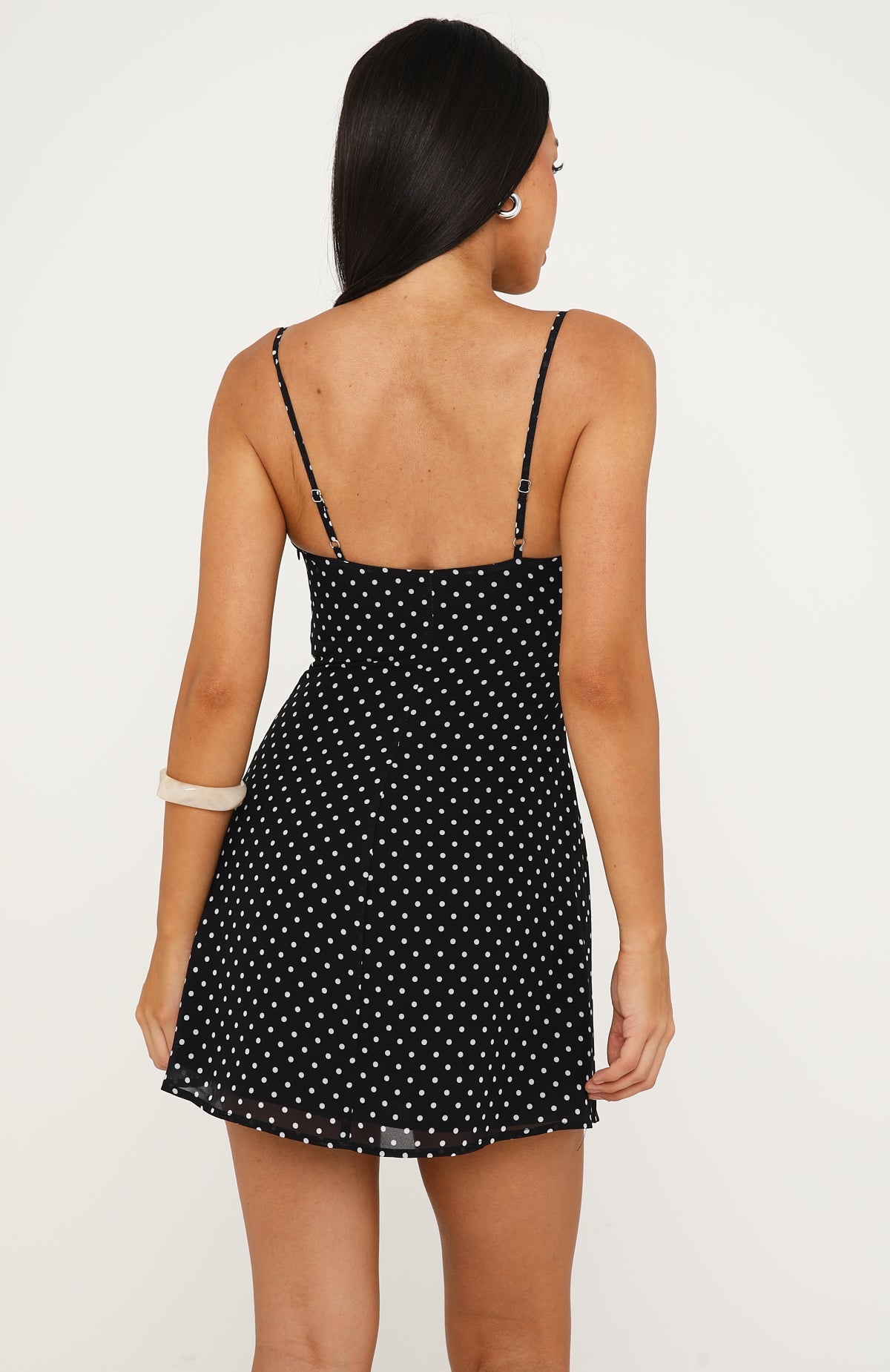 White Fox Making Statements Mini Dress Black/White Polka Dot