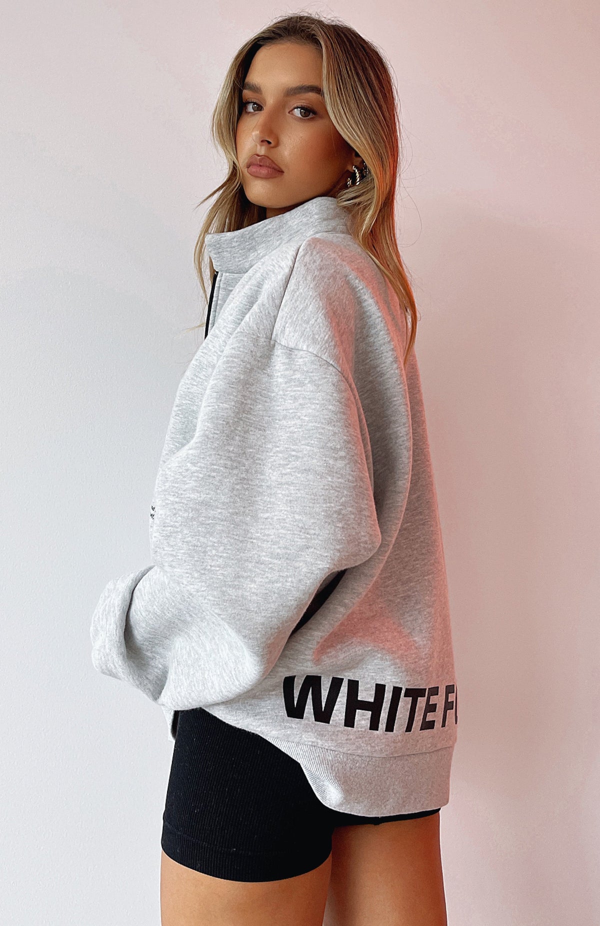 White Fox Caught Up With You Zip Front Sweater Grey Marle