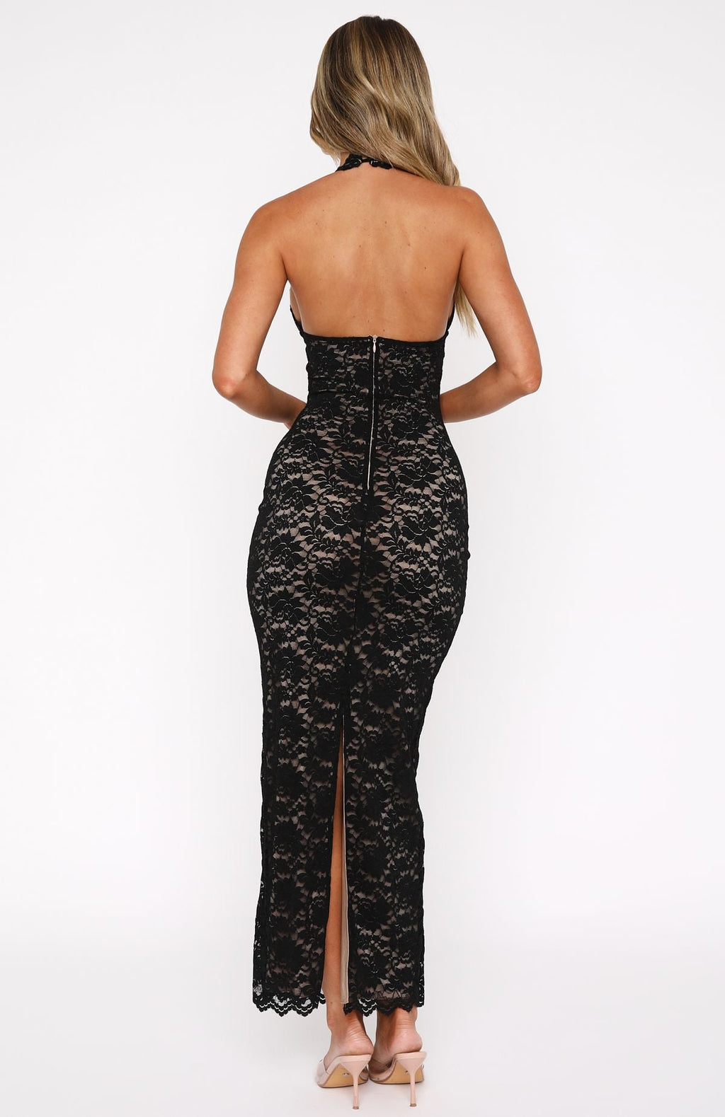 White Fox Destiny Lace Maxi Dress Black