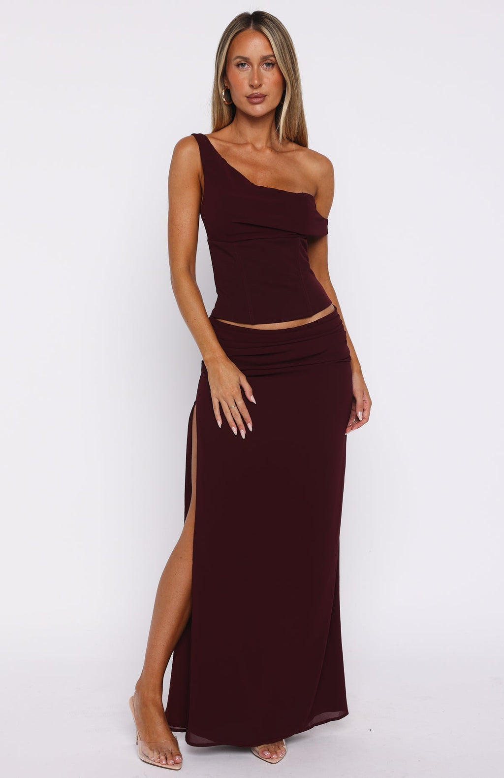 White Fox Unavailable Energy Maxi Dress Burgundy