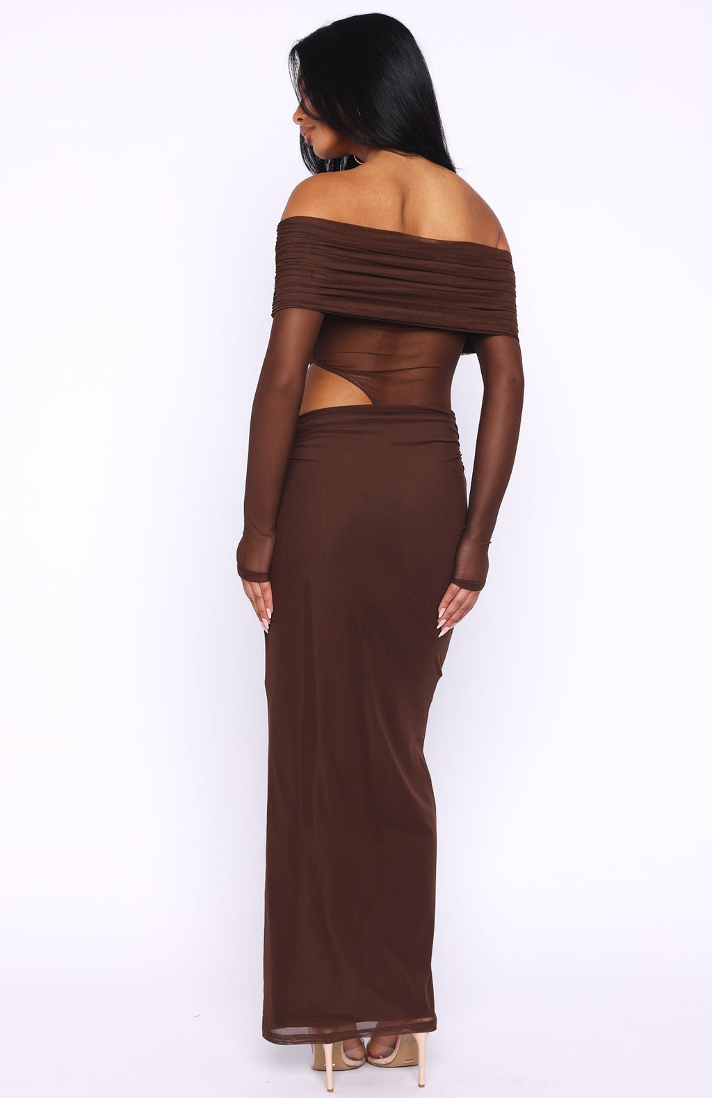 White Fox Take Another Look Long Sleeve Maxi Dress Chocolate