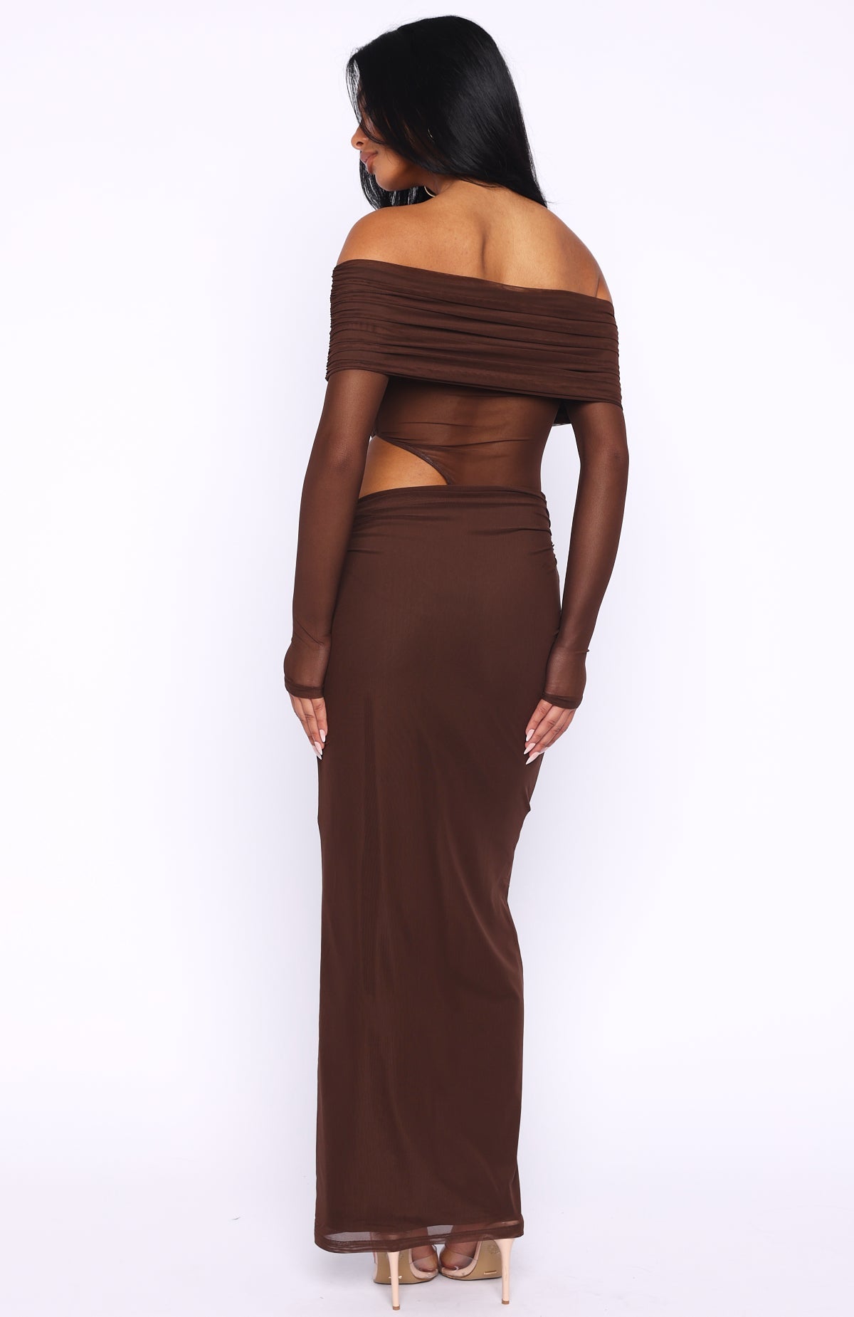 White Fox Take Another Look Long Sleeve Maxi Dress Chocolate