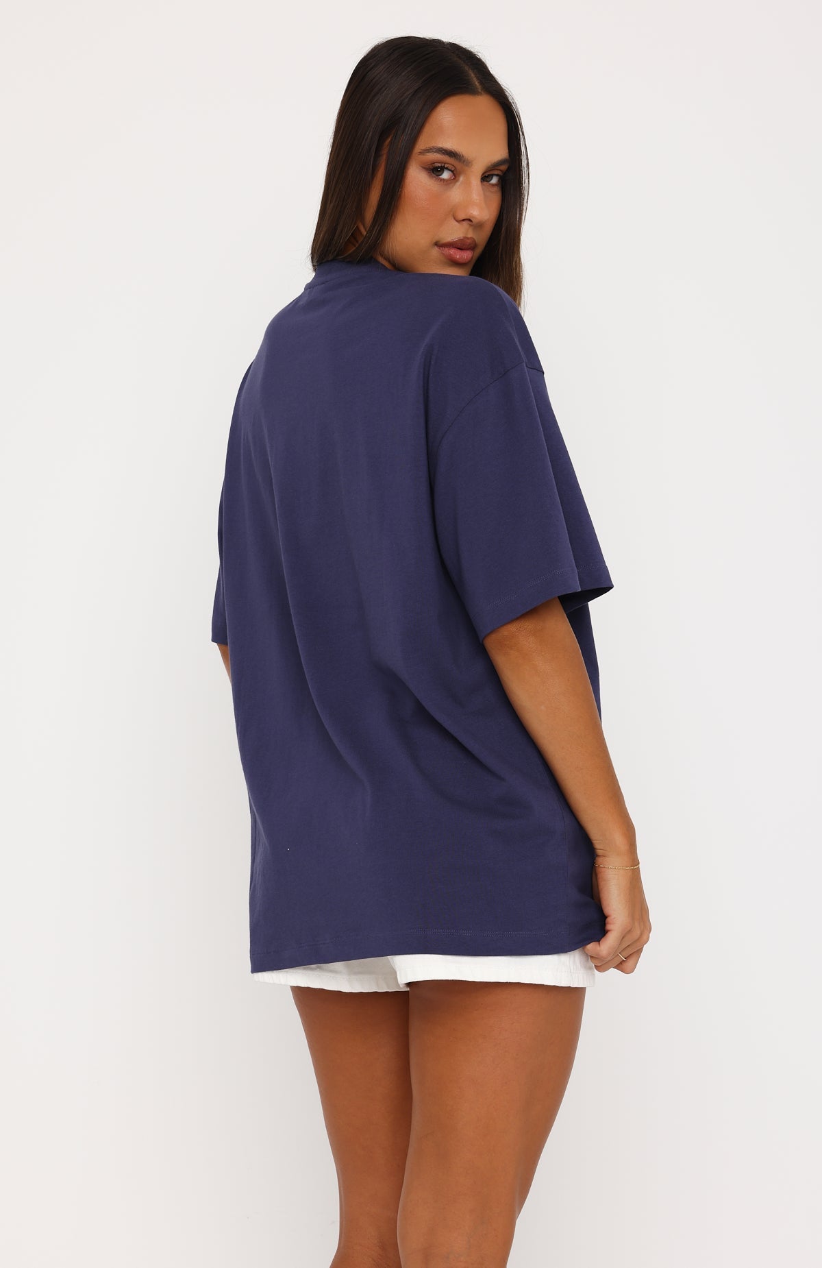 White Fox Juicy Gossip Oversized Tee Navy