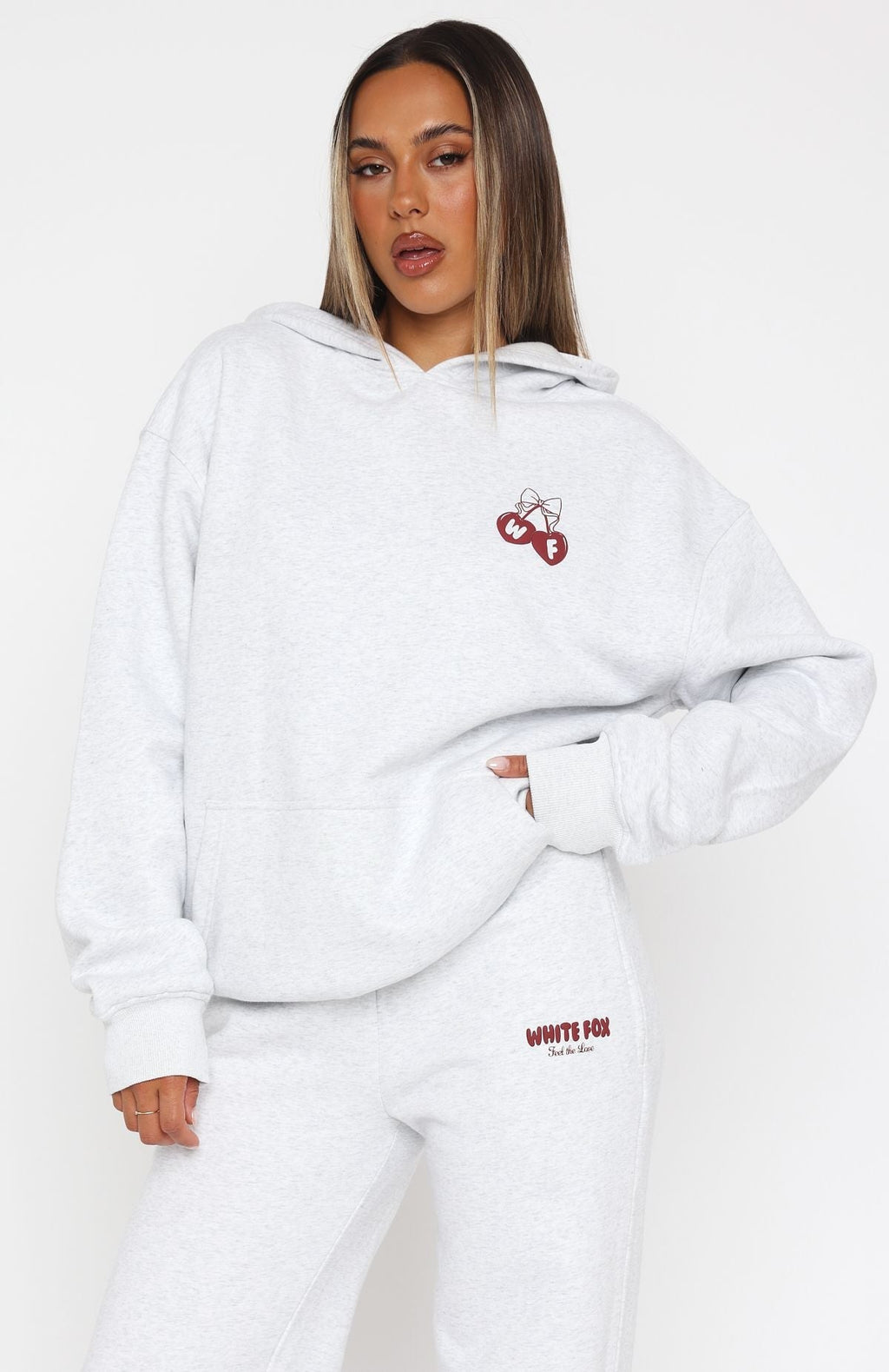 White Fox Feel The Love Oversized Hoodie Grey Marle