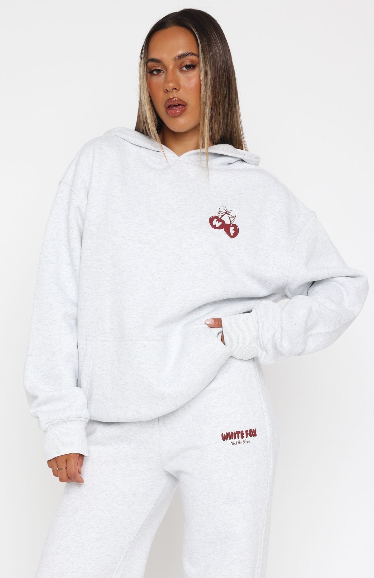 White Fox Feel The Love Oversized Hoodie Grey Marle