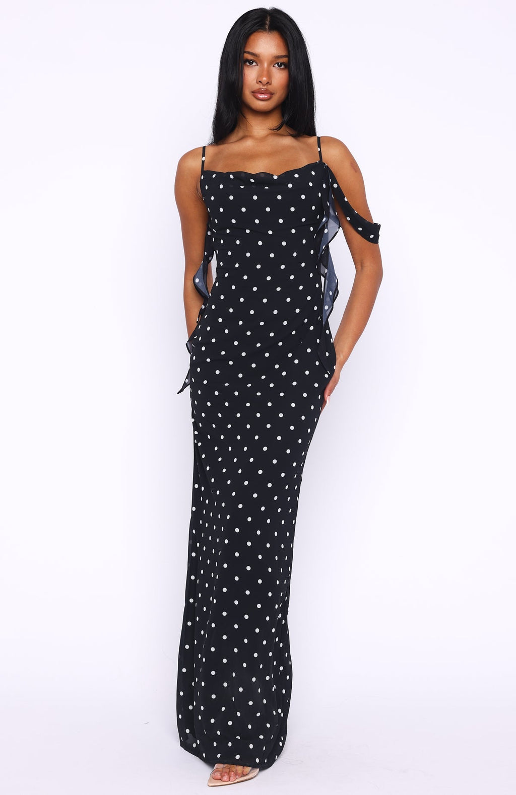 White Fox Love Blossoms Maxi Dress Black/White Polka Dot