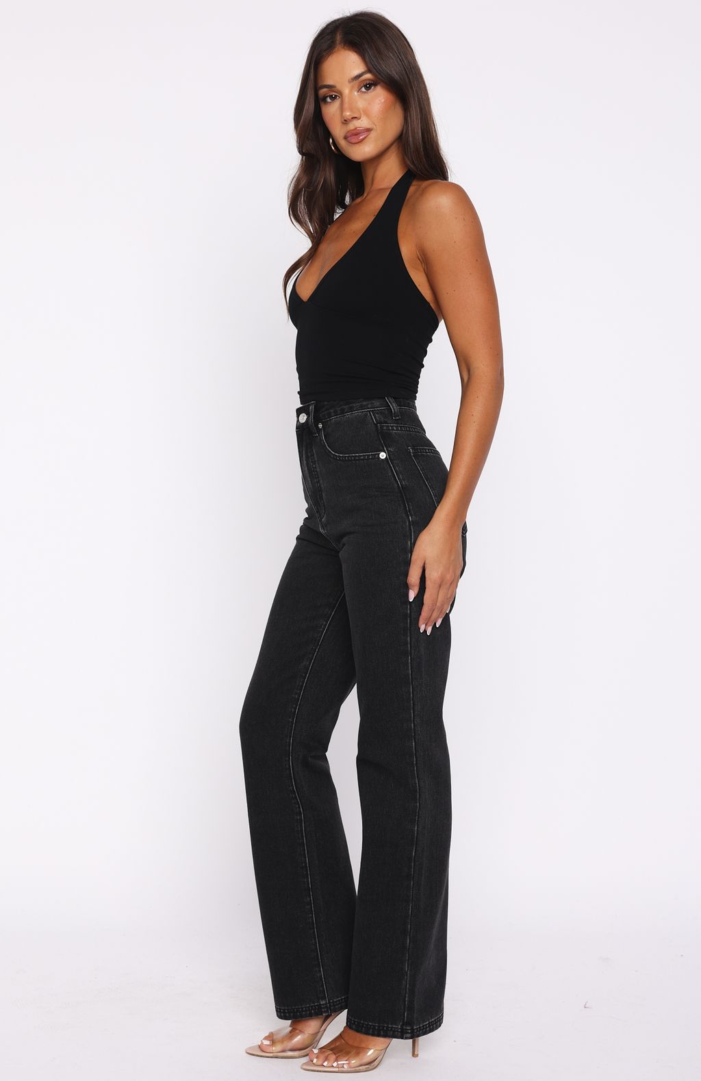 White Fox Alyssa High Rise Straight Leg Jeans Black Acid