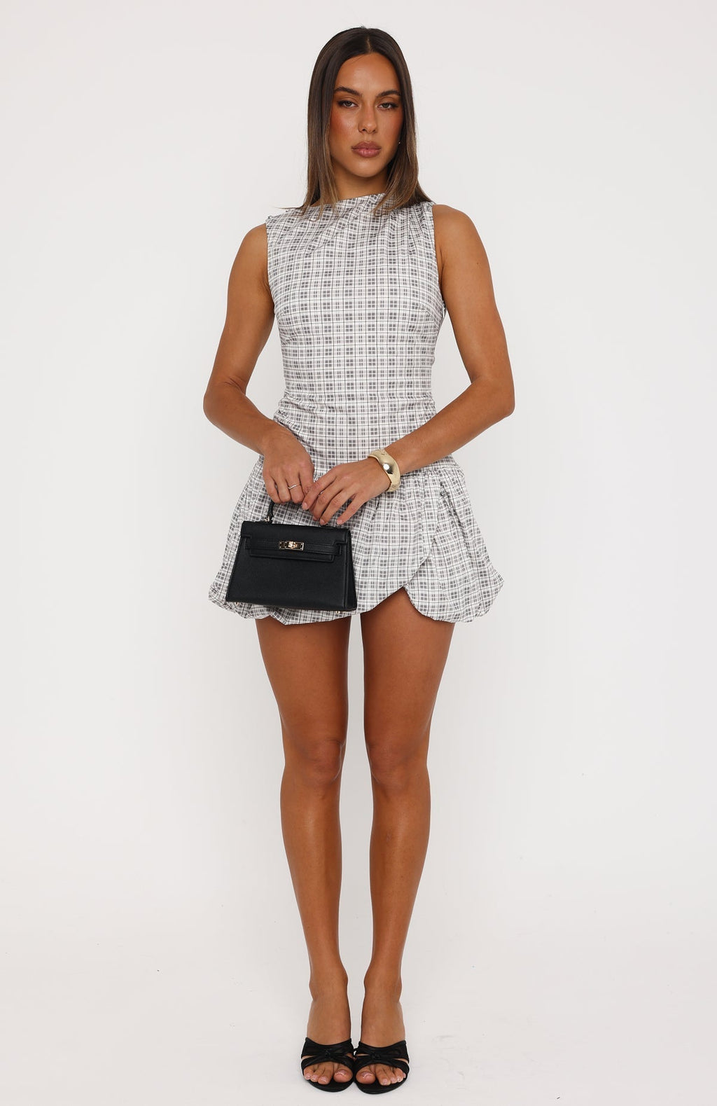 White Fox I Got You Love Mini Dress Darling Grey Check
