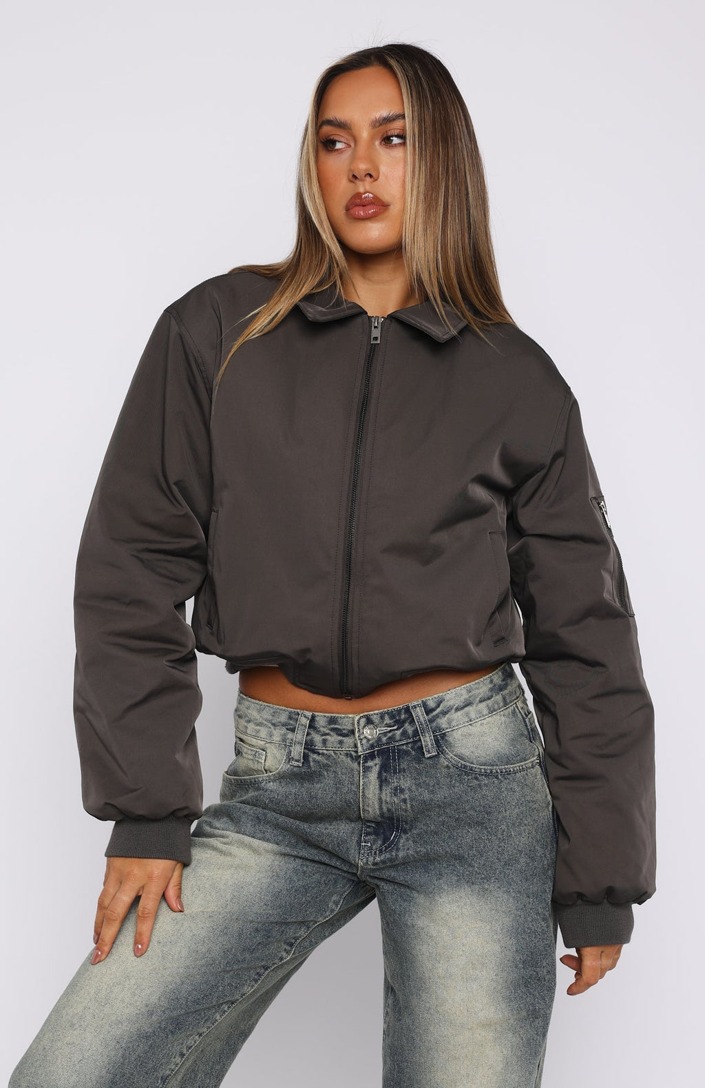 White Fox Something Forgotten Bomber Jacket Slate