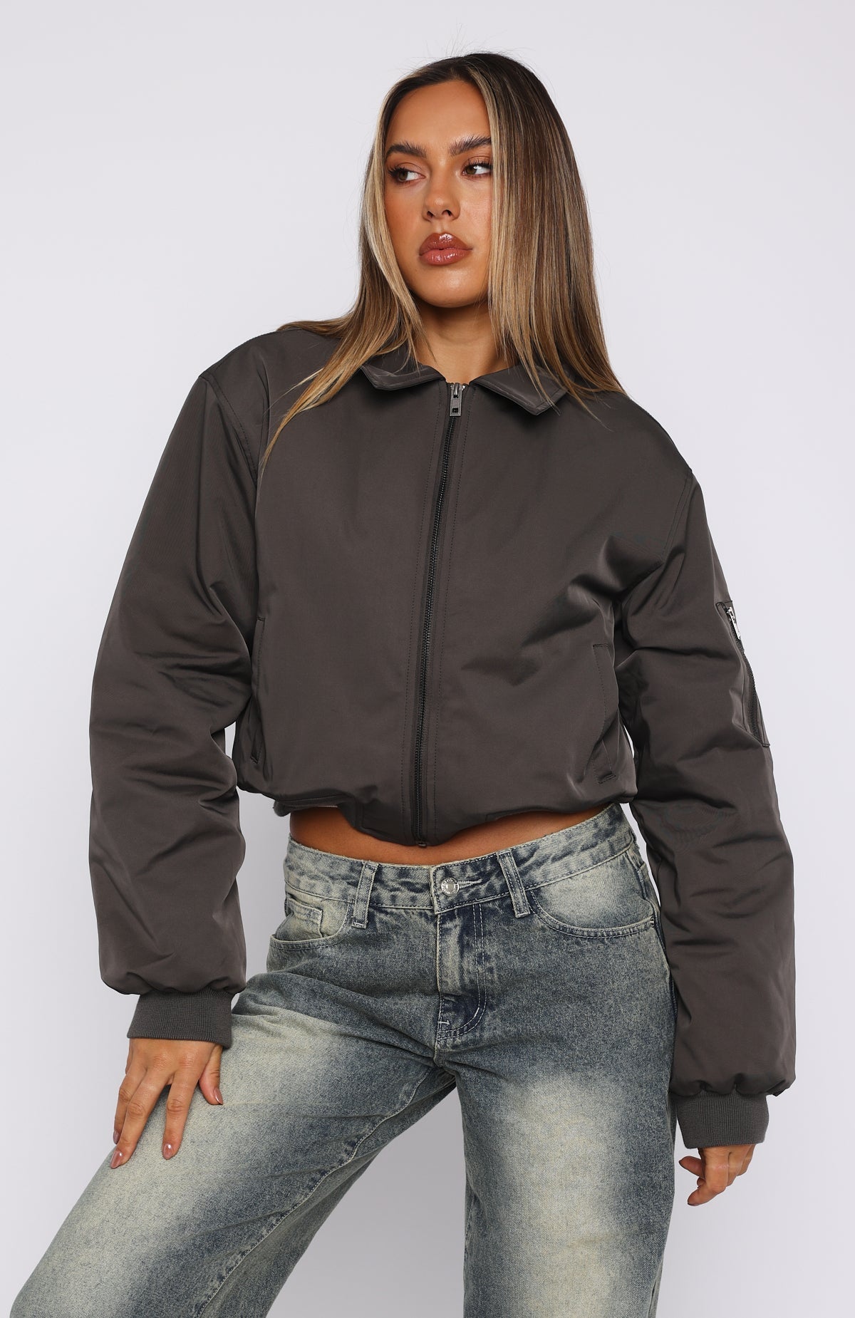 White Fox Something Forgotten Bomber Jacket Slate