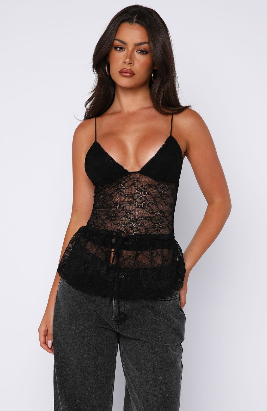 White Fox Vintage Postcard Lace Top Black