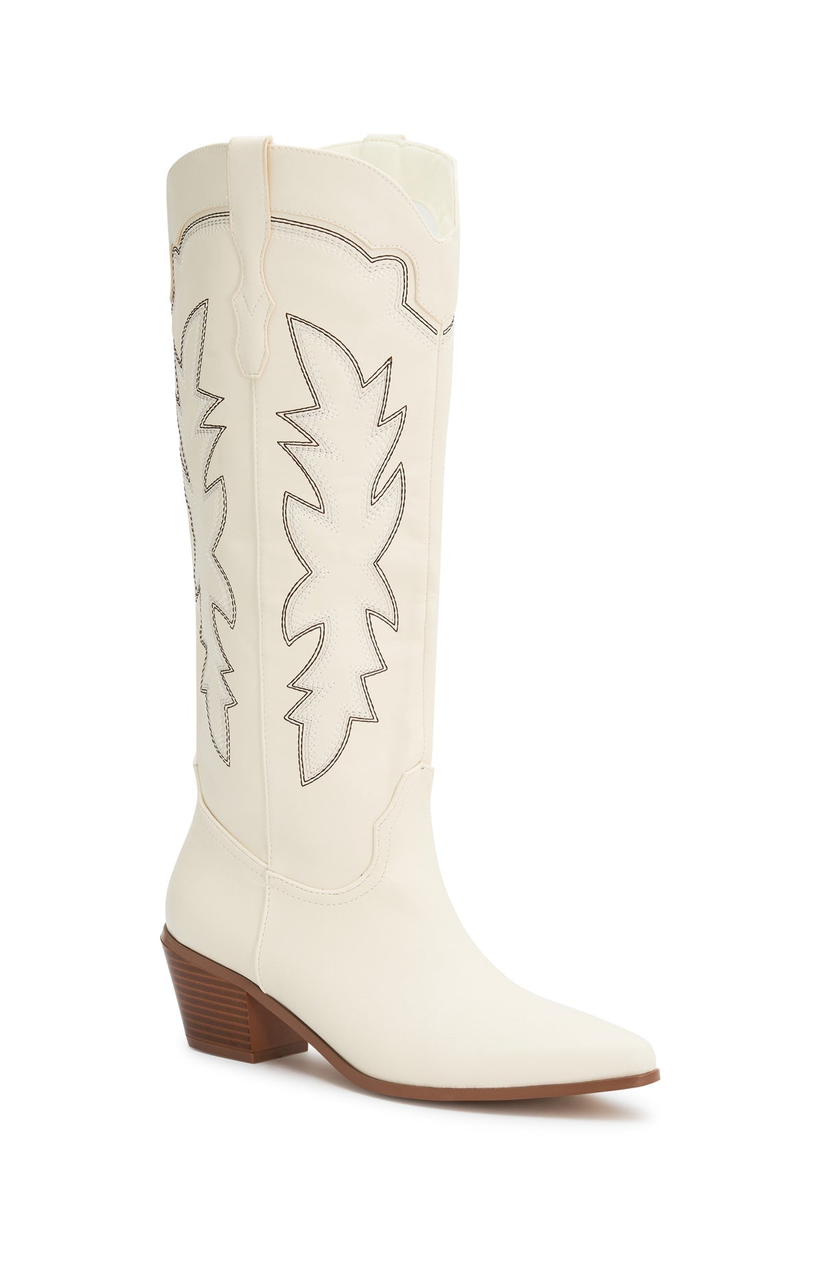 White Fox Briar Knee High Cowboy Boots Cream