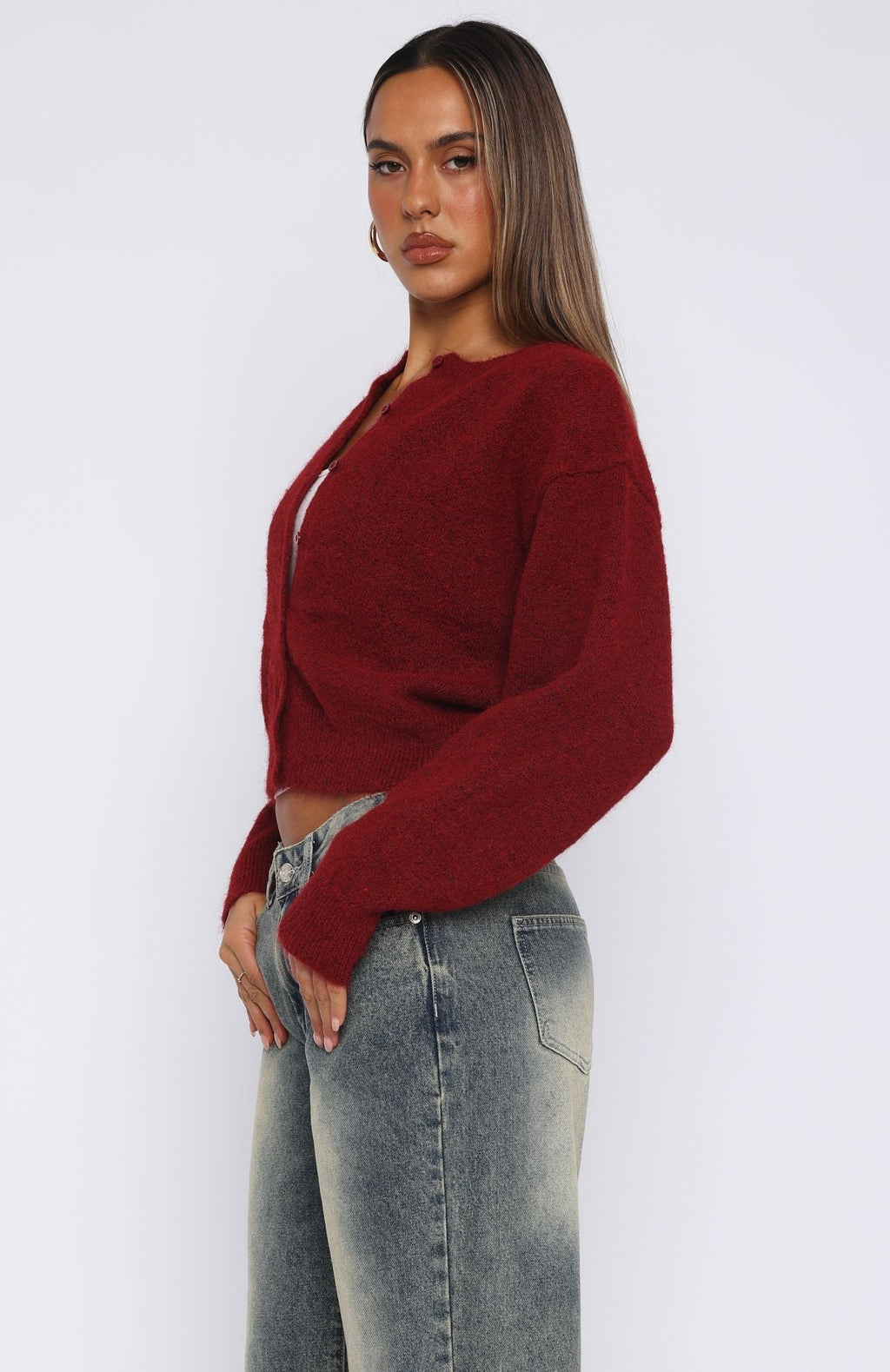 White Fox Warm Whispers Knit Cardigan Burgundy