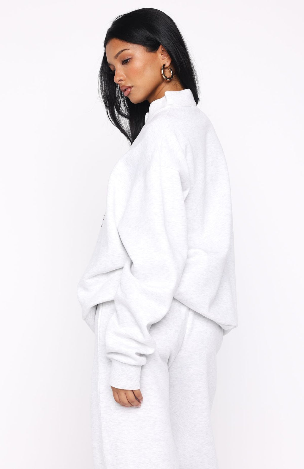White Fox Standing My Ground Zip Front Sweater Grey Marle