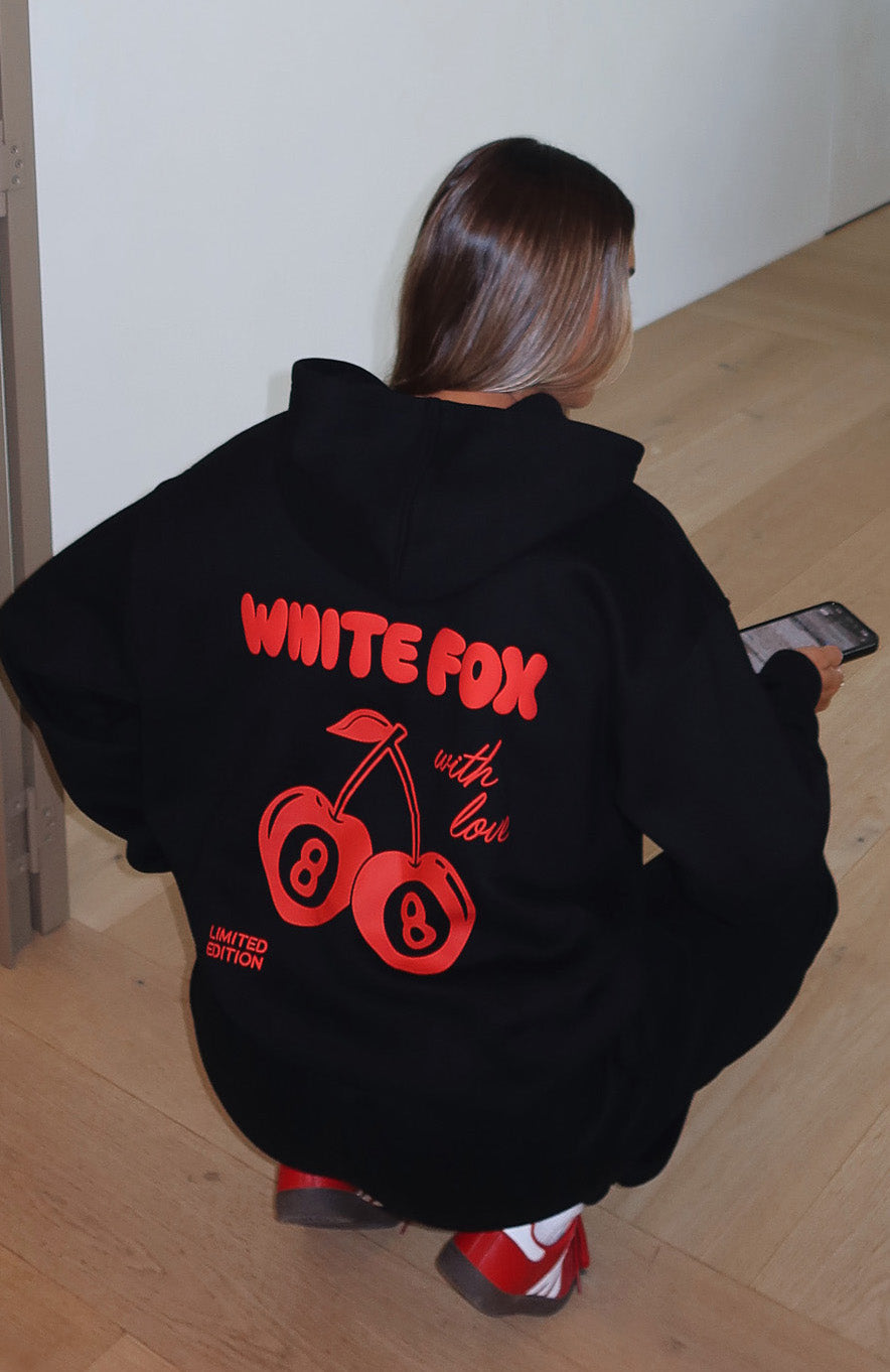 White Fox With Love In The Moment Oversized Hoodie Black