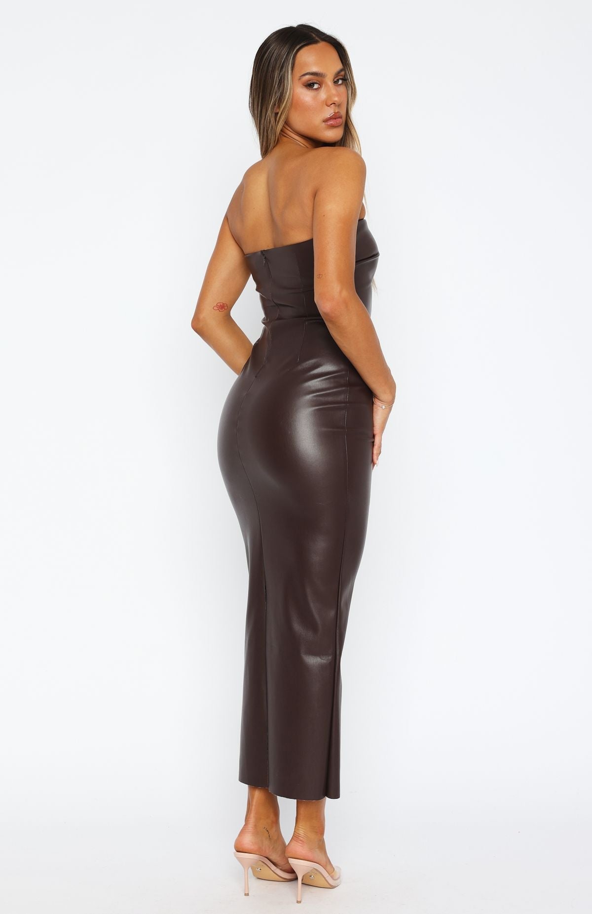 White Fox Love Is Gone PU Maxi Dress Chocolate