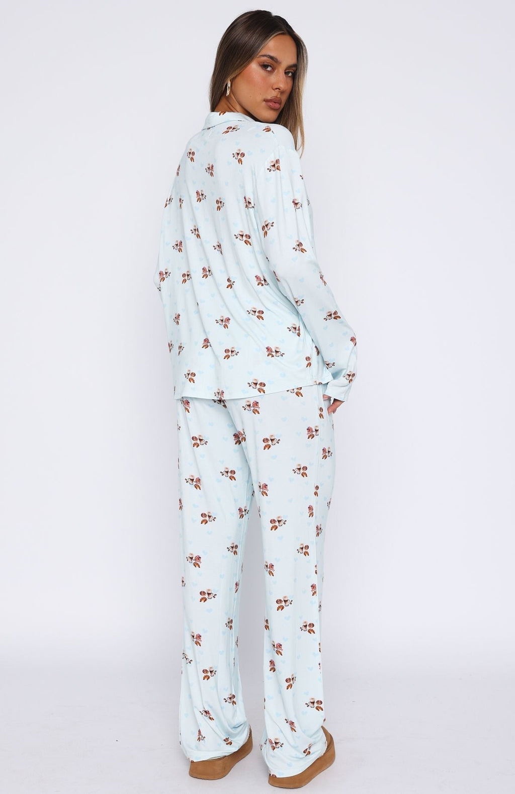 White Fox Pillow Talk Printed Long Sleeve Pyjama Set Blueberry Breakfast