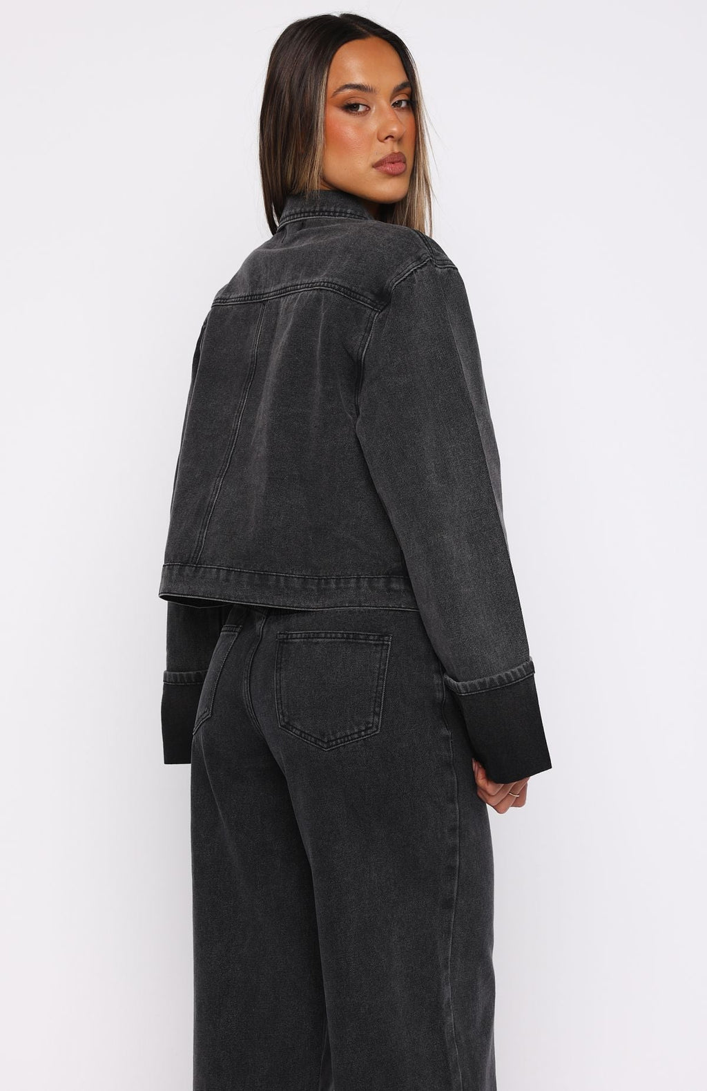 White Fox Charlotte Denim Jacket Black Acid