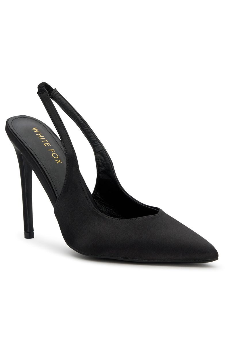 White Fox Fisher Heels Black Satin