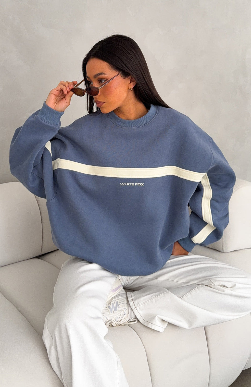 White Fox Take Another Chance Oversized Drop Shoulder Sweater Ocean