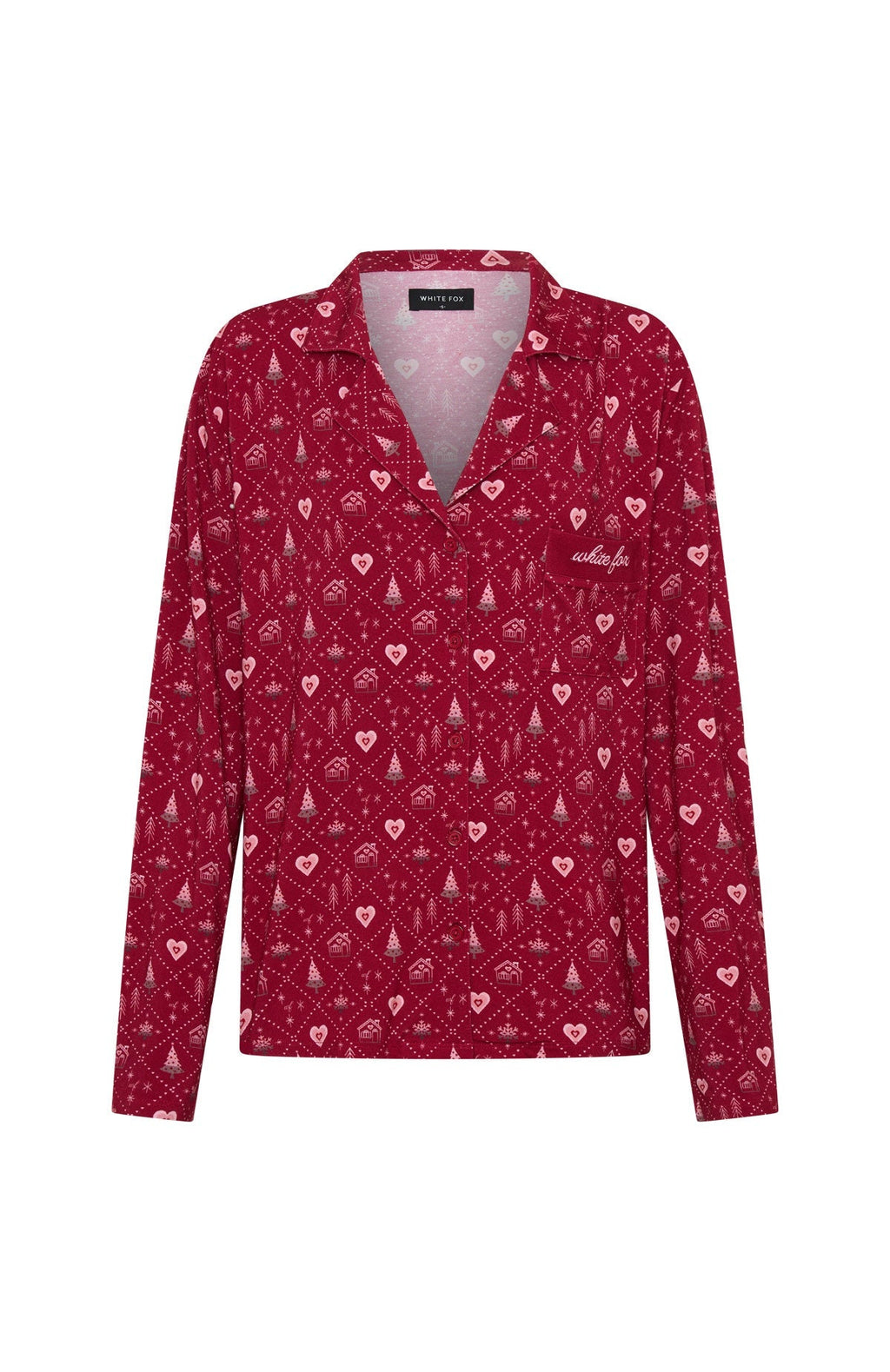White Fox Pillow Talk Printed Long Sleeve Pyjama Set Cherry Noel