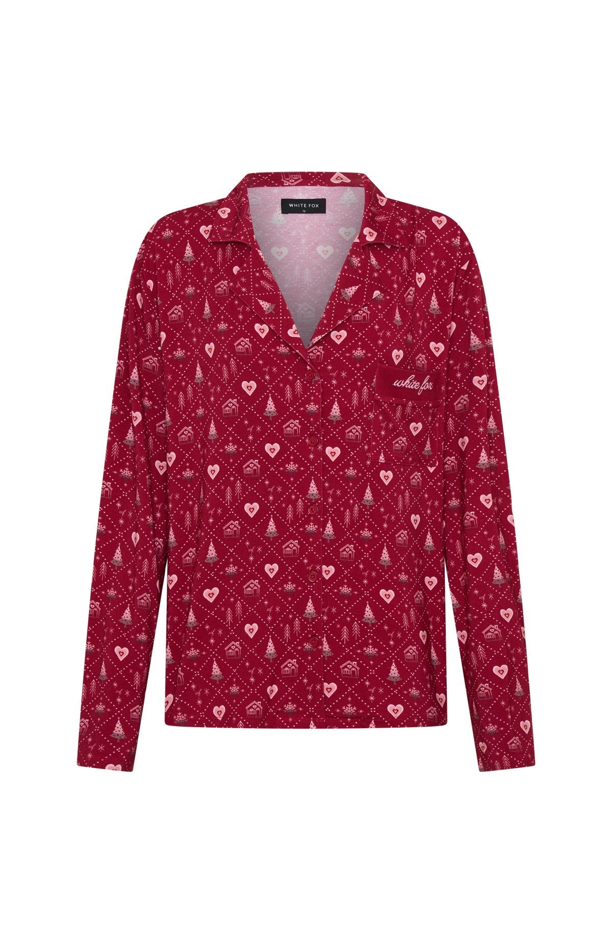 White Fox Pillow Talk Printed Long Sleeve Pyjama Set Cherry Noel