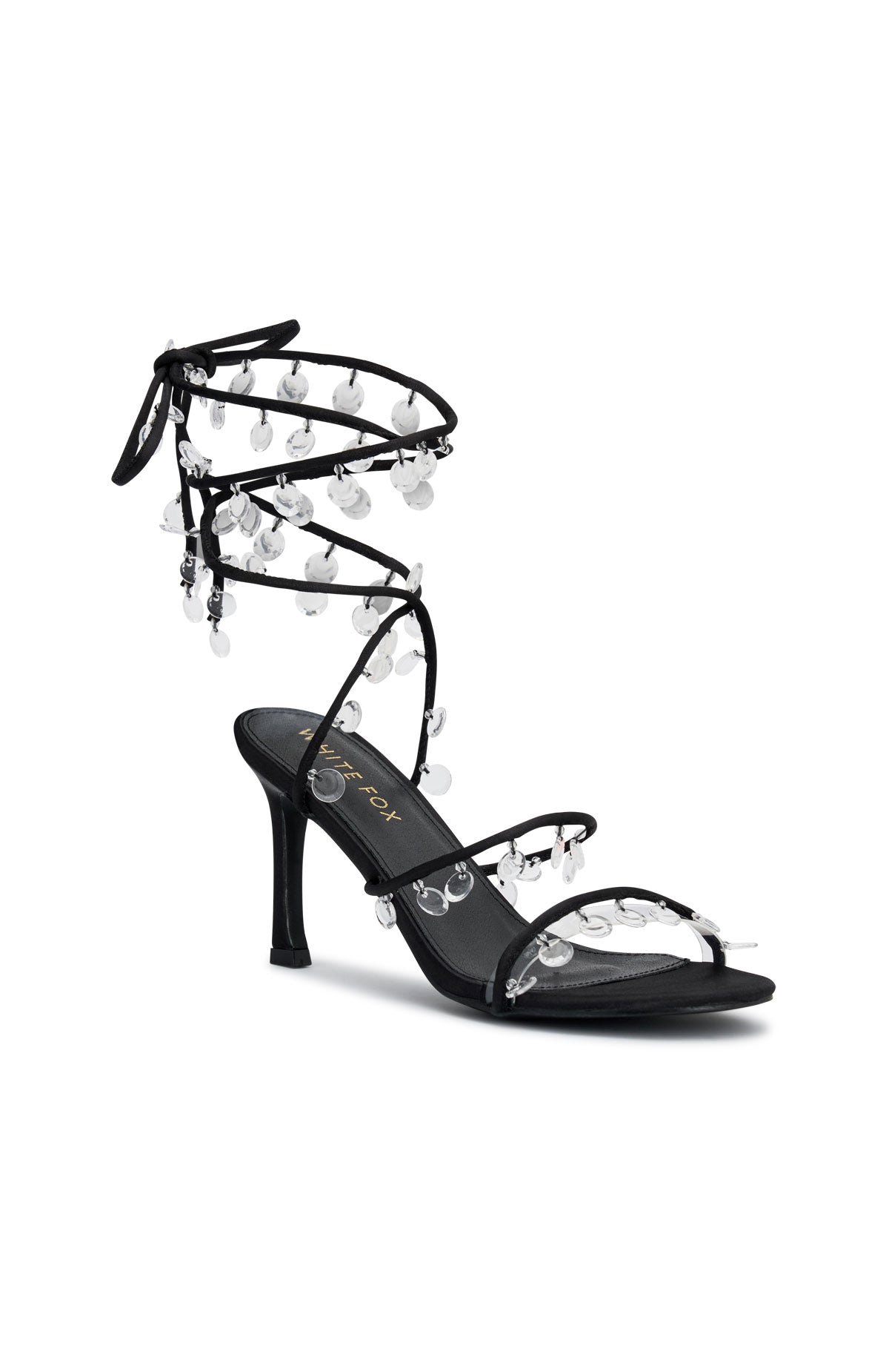 White Fox Rania Wrap Crystal Heels Black