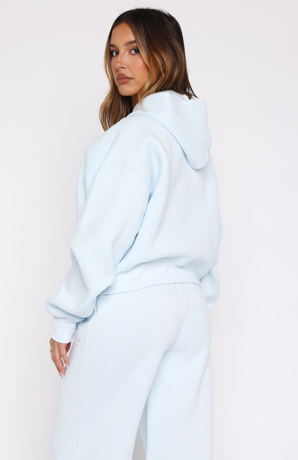 White Fox Lucky Thirteen Audrina Boxy Zip Front Hoodie Blue