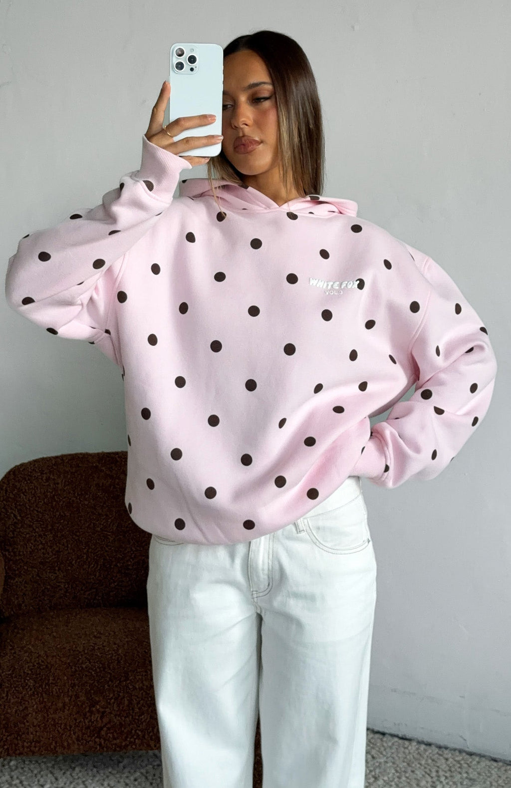 White Fox Offstage Printed Oversized Hoodie Posy Polka Dot
