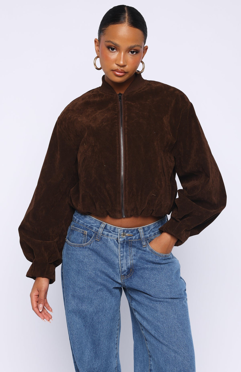 White Fox What Did I Miss Faux Suede Jacket Chocolate