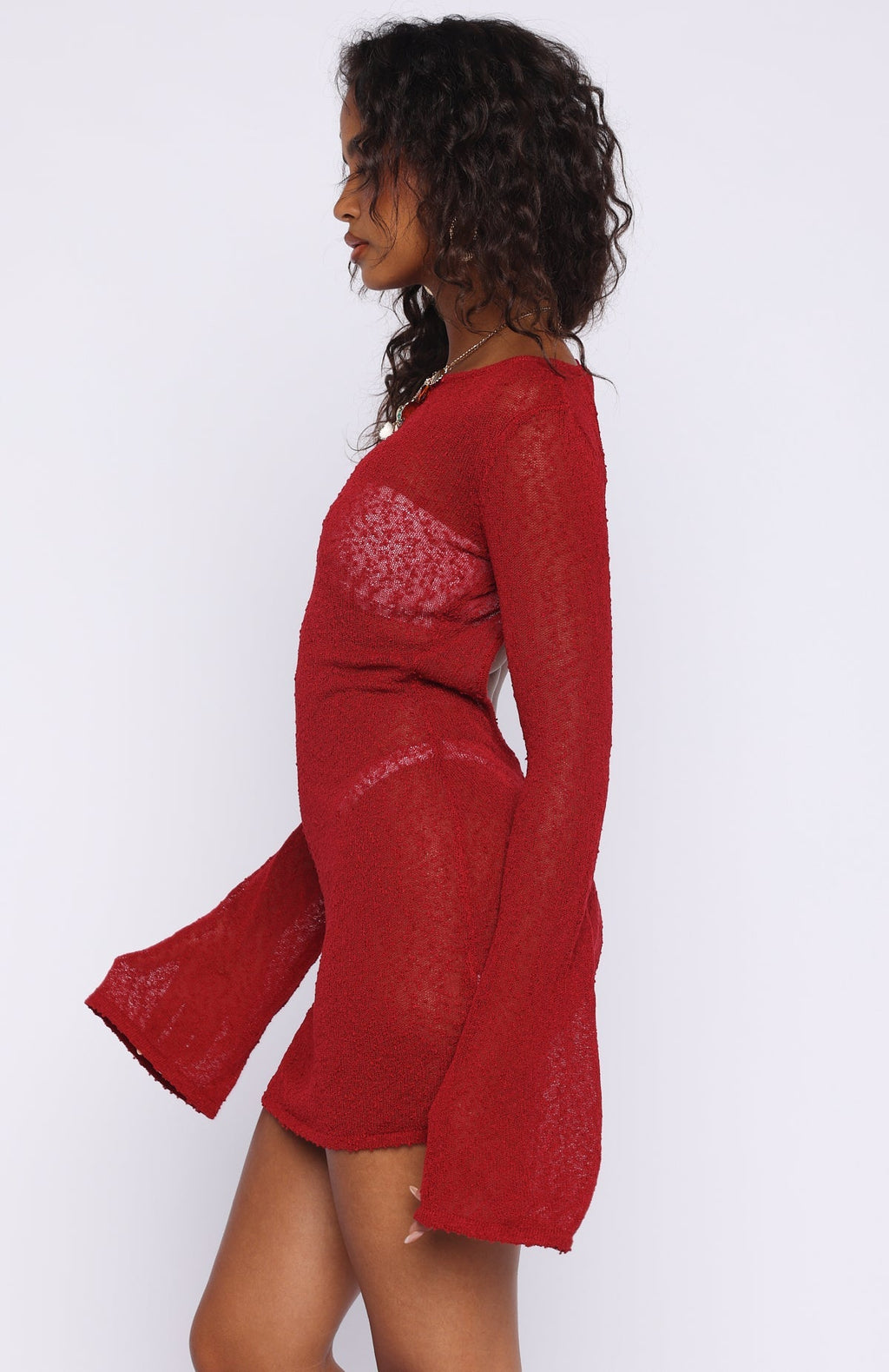 White Fox Stand And Stare Long Sleeve Mini Dress Scarlett Flame