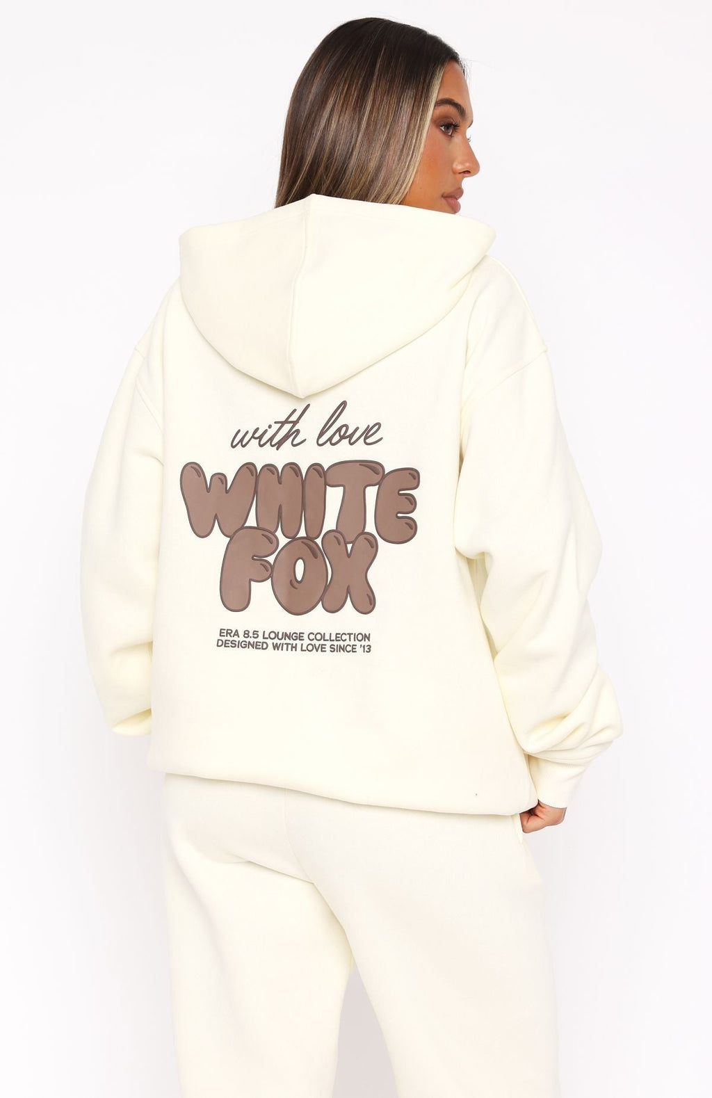 White Fox With Love Always Oversized Hoodie Cream