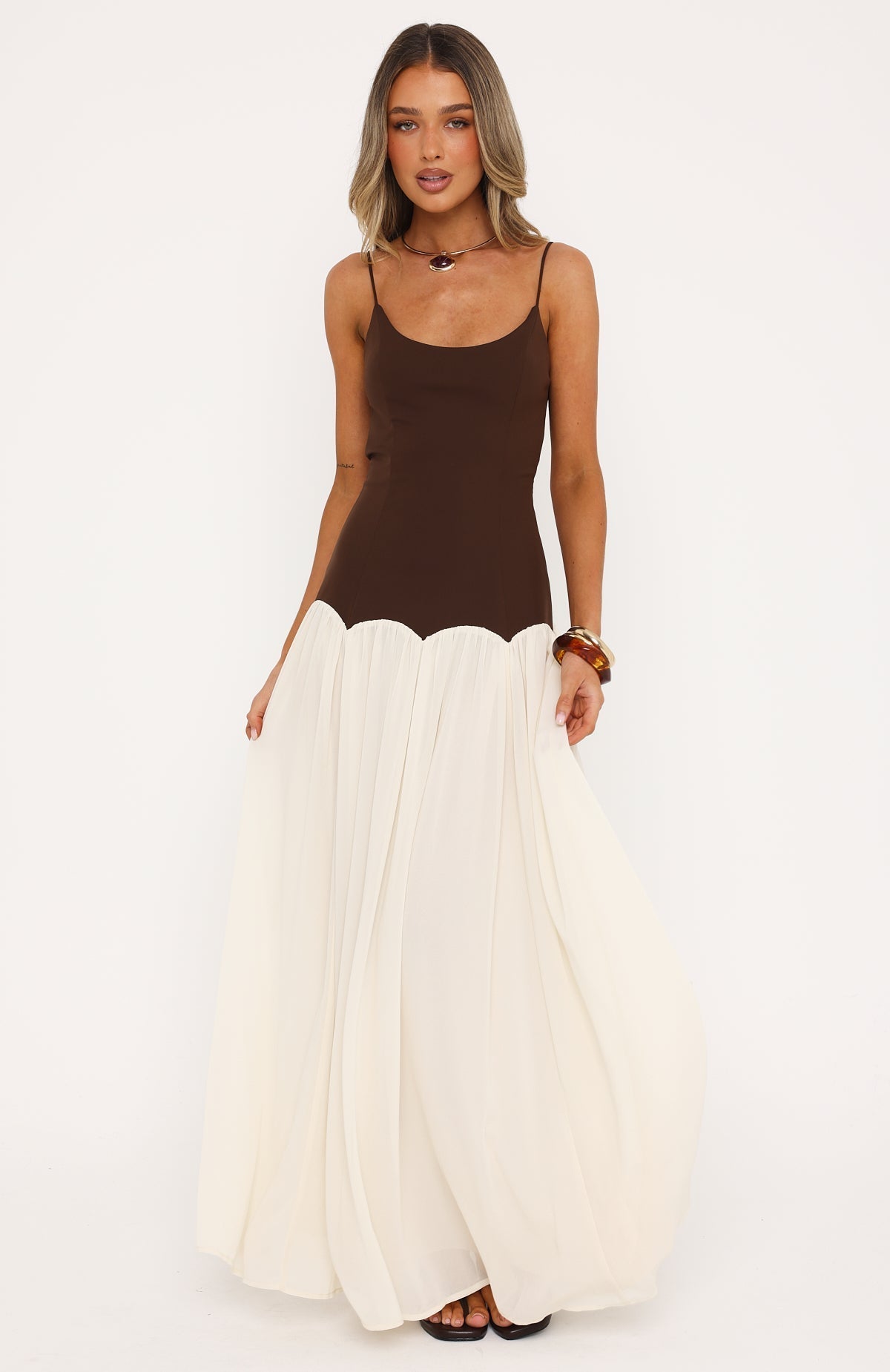 White Fox Be My Date Maxi Dress Chocolate/Cream