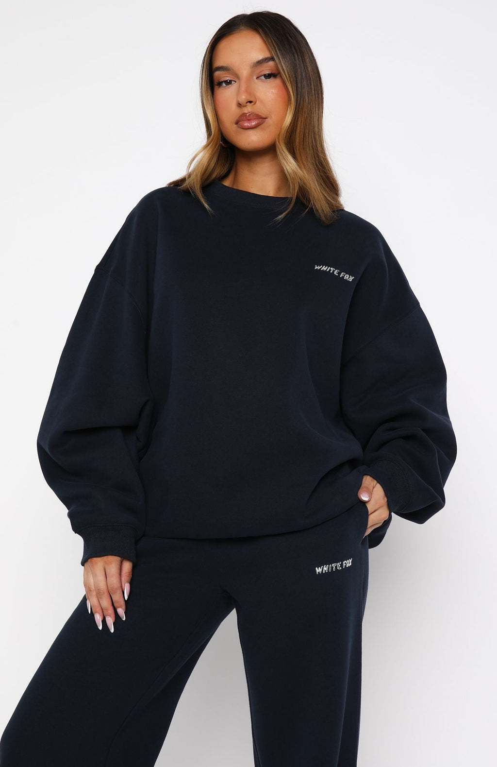 White Fox Test Drive Oversized Sweater Dark Navy