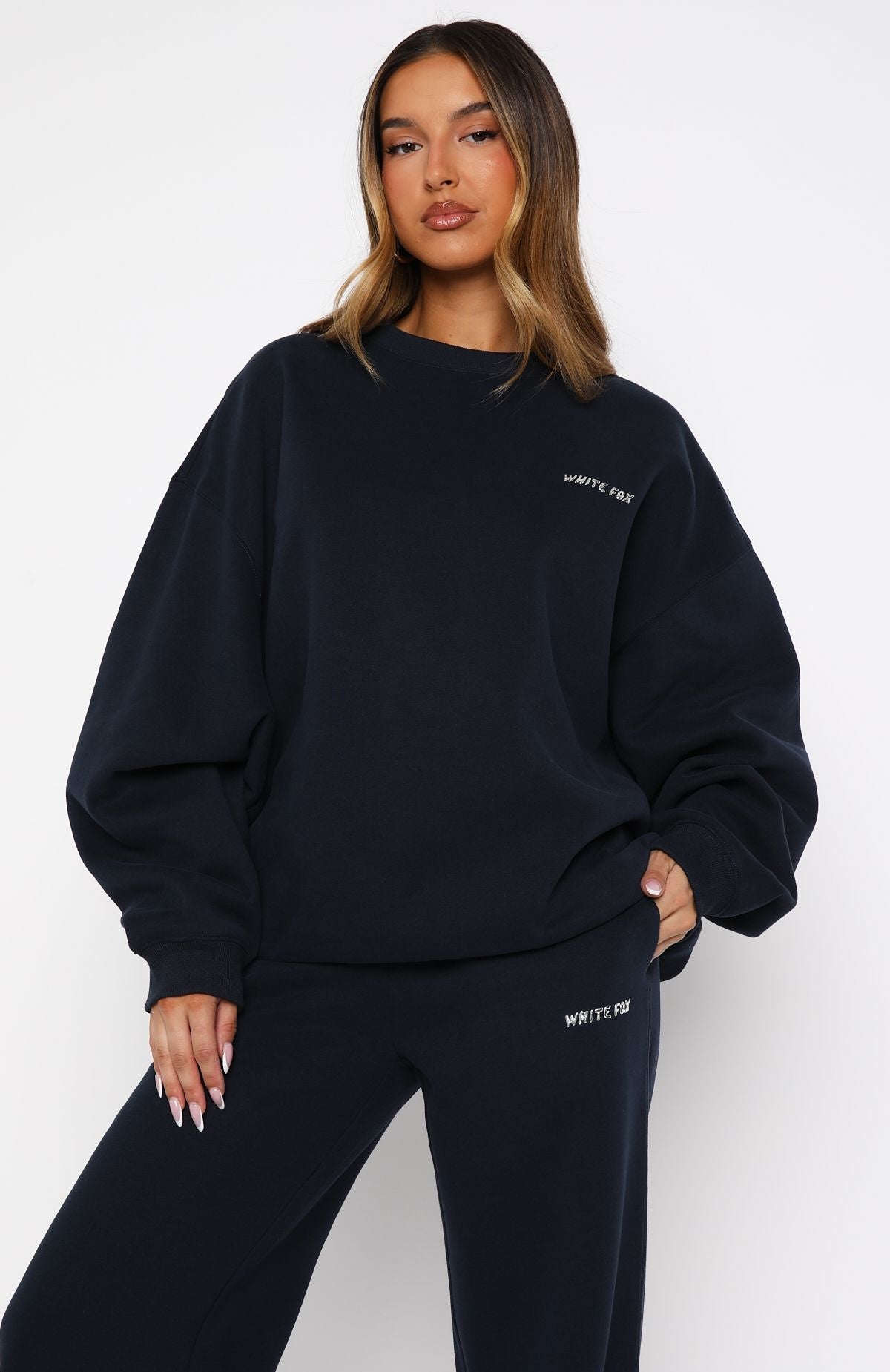 White Fox Test Drive Oversized Sweater Dark Navy