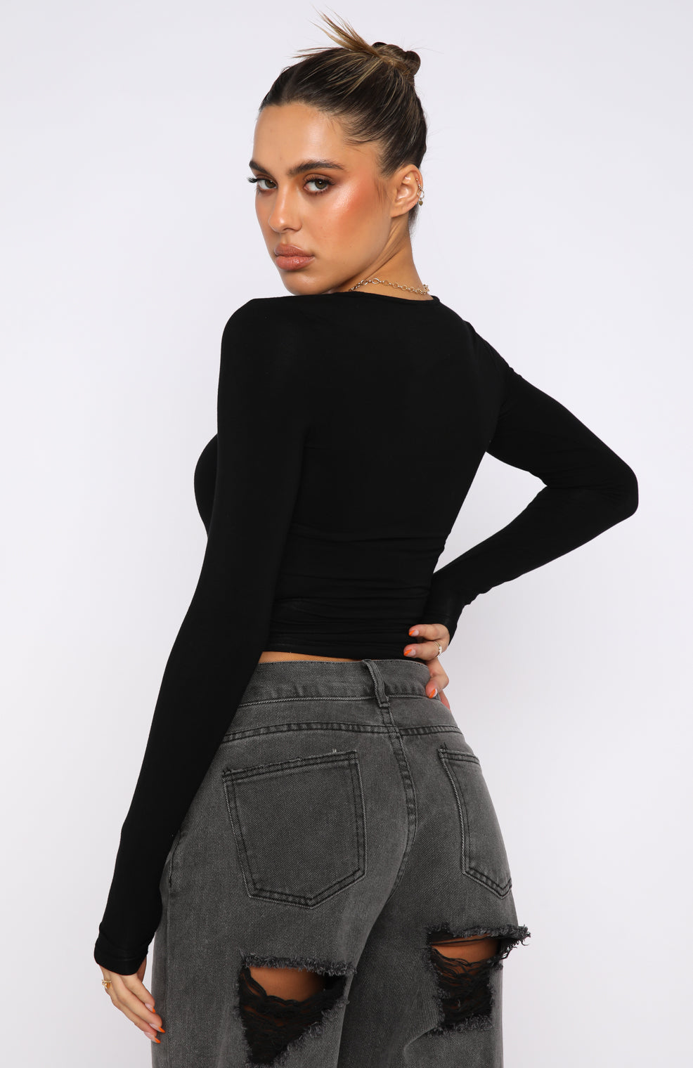White Fox Only For Tonight Long Sleeve Top Black