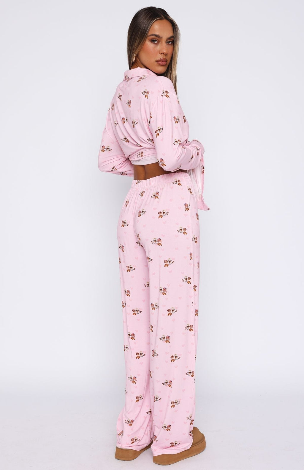 White Fox Pillow Talk Printed Long Sleeve Pyjama Set Candy Breakfast