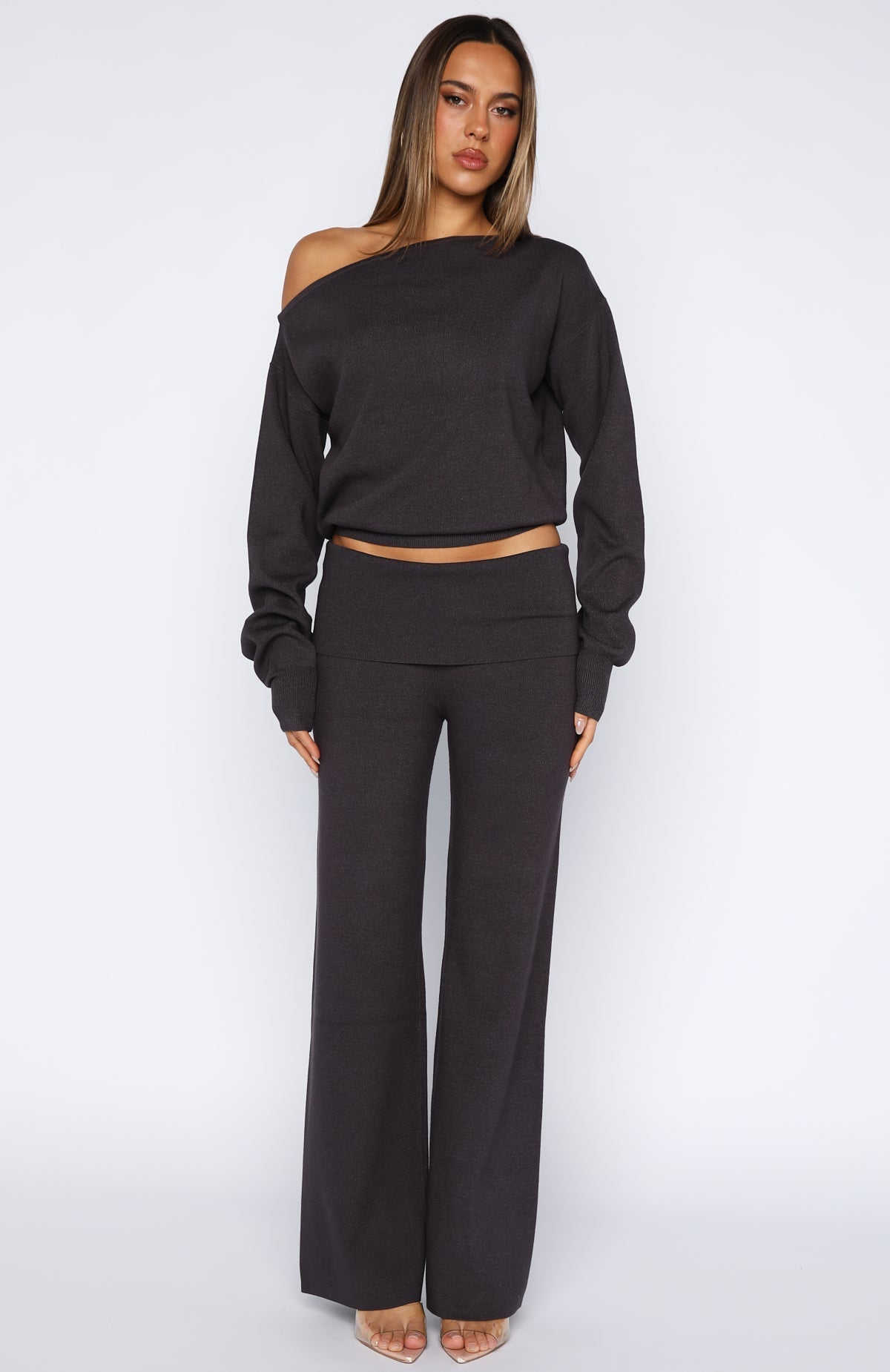 White Fox Can't Find The Words Knit Pants Charcoal