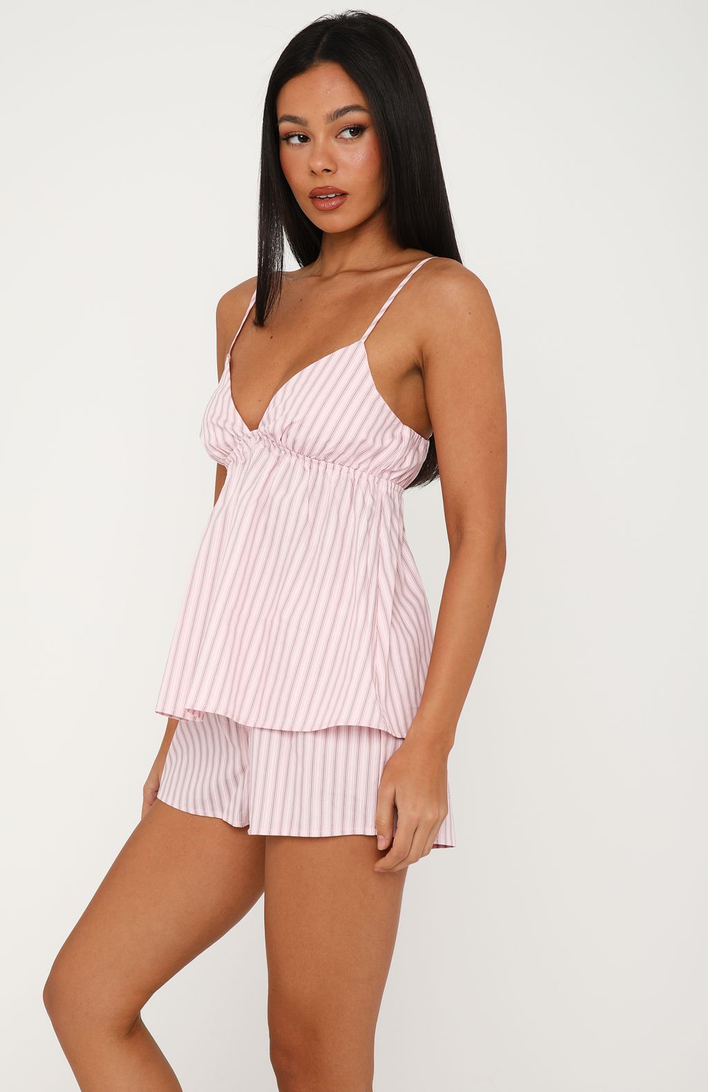 White Fox Sleepy Head Pyjama Shorts Pink/Grey Stripe