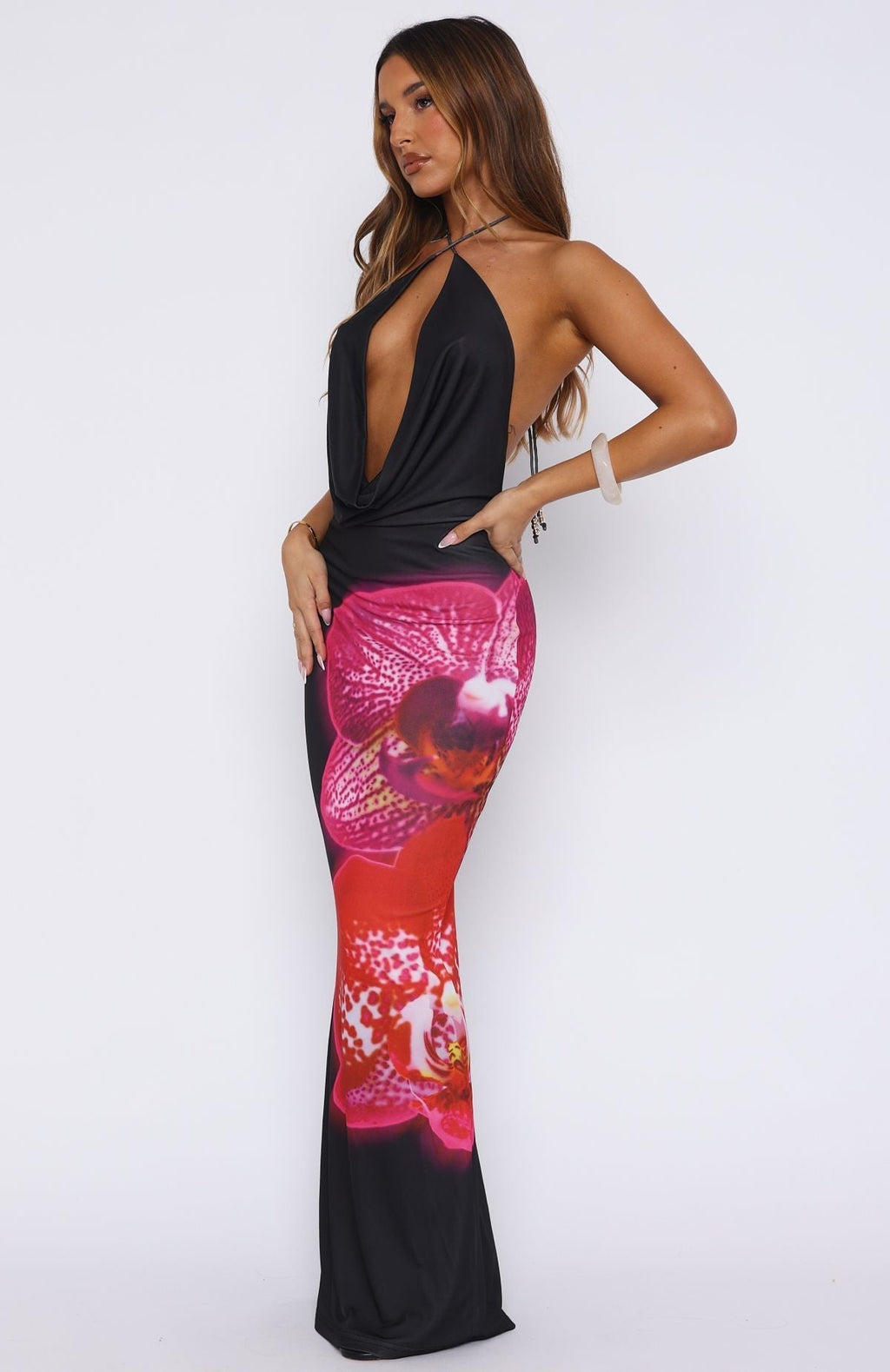 White Fox Dancing In Ibiza Maxi Dress Fuchsia Bloom
