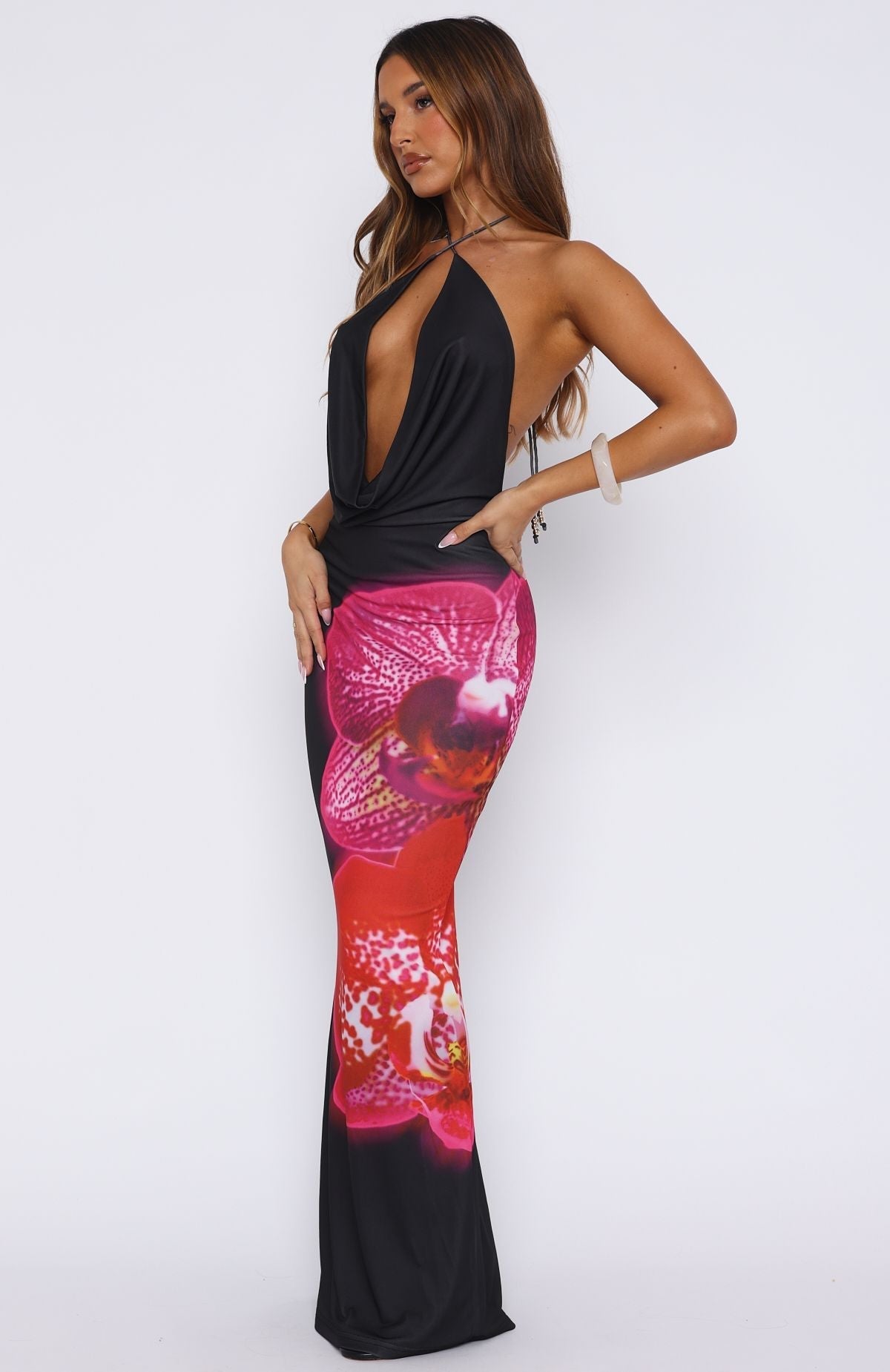 White Fox Dancing In Ibiza Maxi Dress Fuchsia Bloom