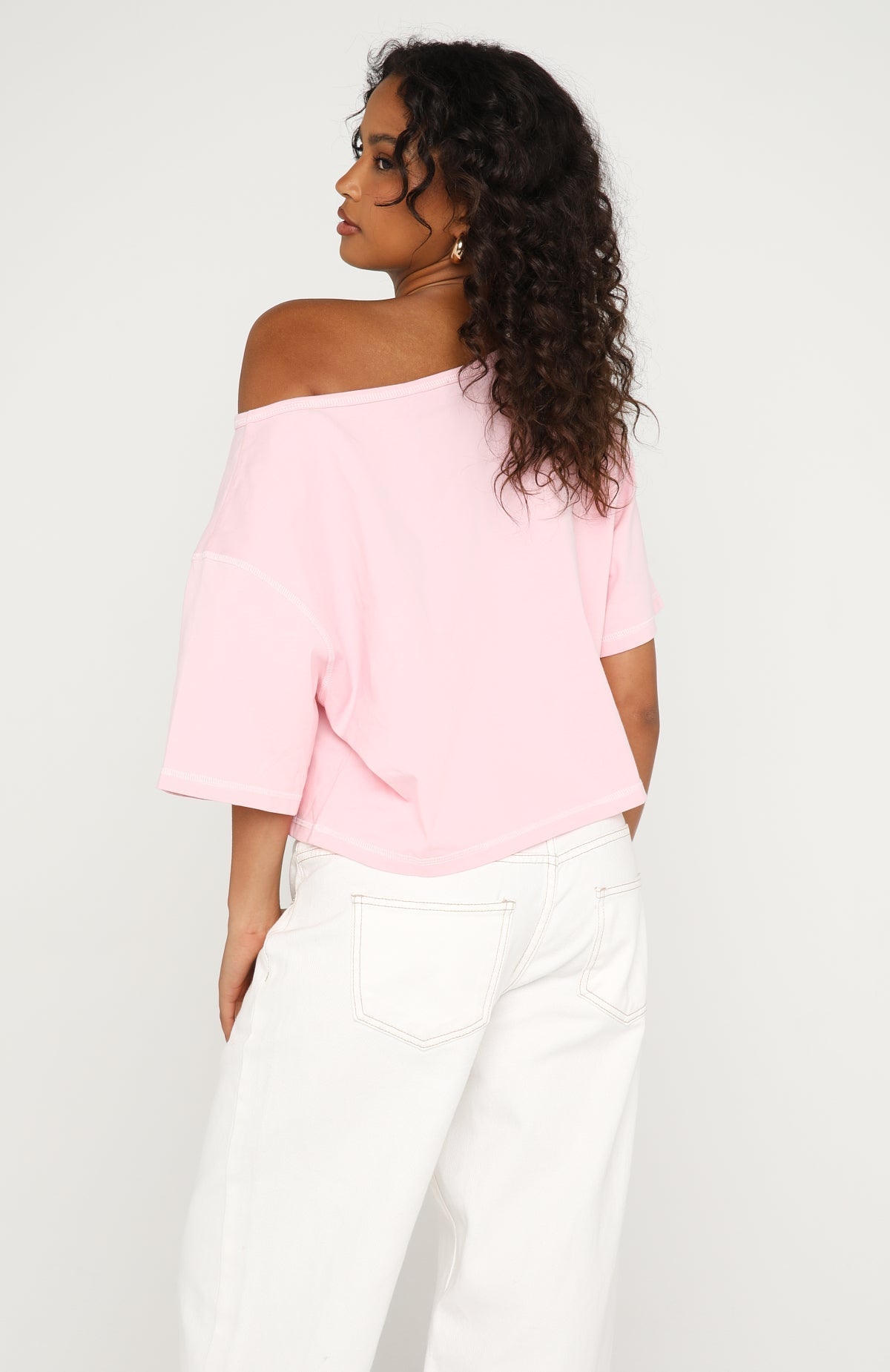 White Fox Need More Time Off Shoulder Oversized Tee Pink