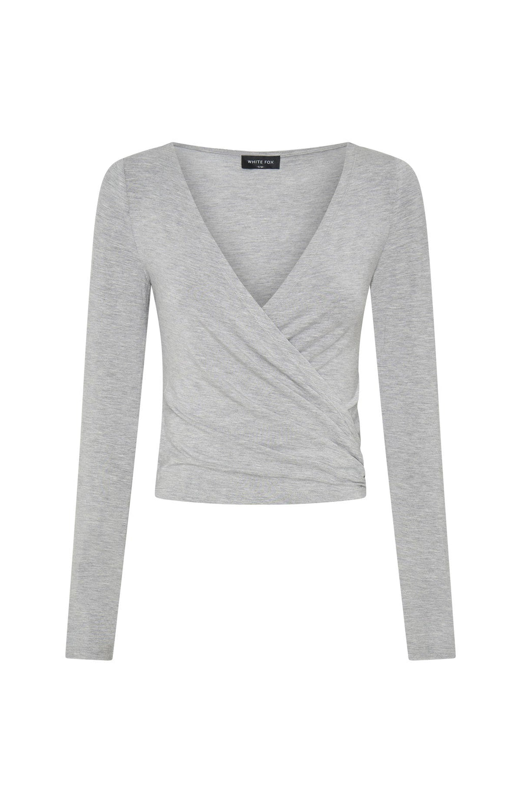 White Fox Staying Cute Long Sleeve Wrap Top Grey Marle