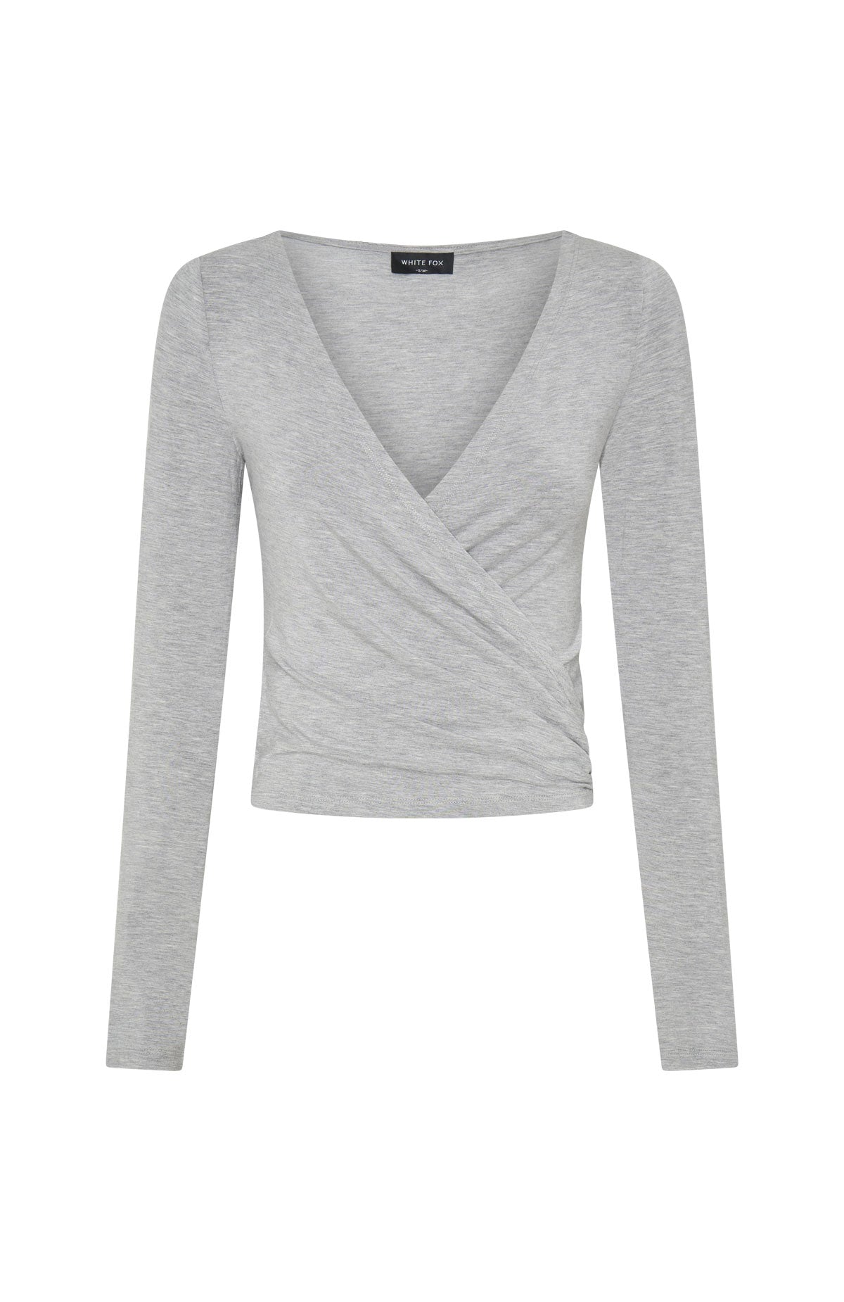 White Fox Staying Cute Long Sleeve Wrap Top Grey Marle