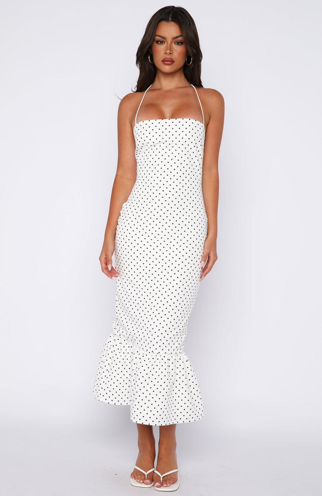 White Fox Shockwaves Midi Dress White/Black Polka Dot