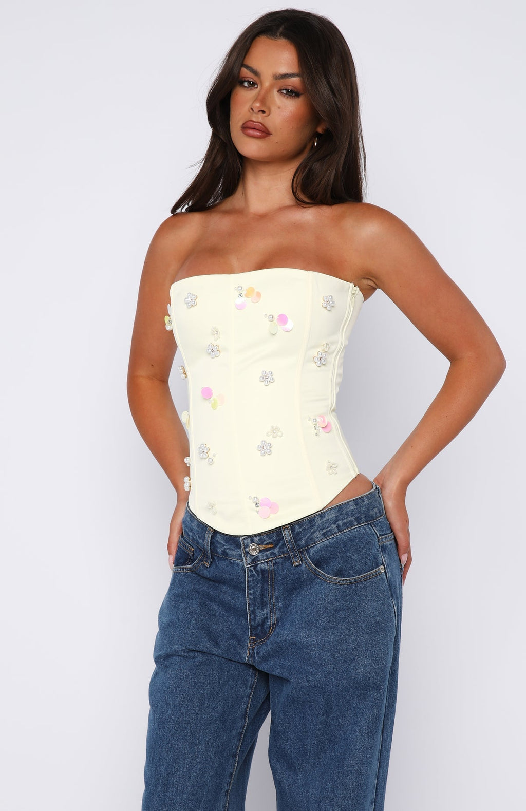 White Fox Summer Love Strapless Bustier Lemon