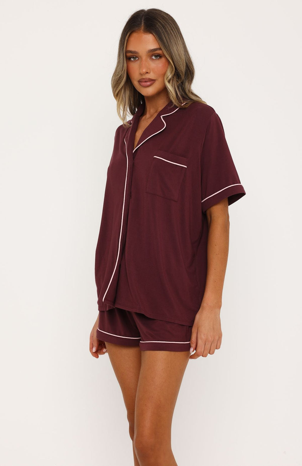 White Fox Comfort Coded Pyjama Set Plum
