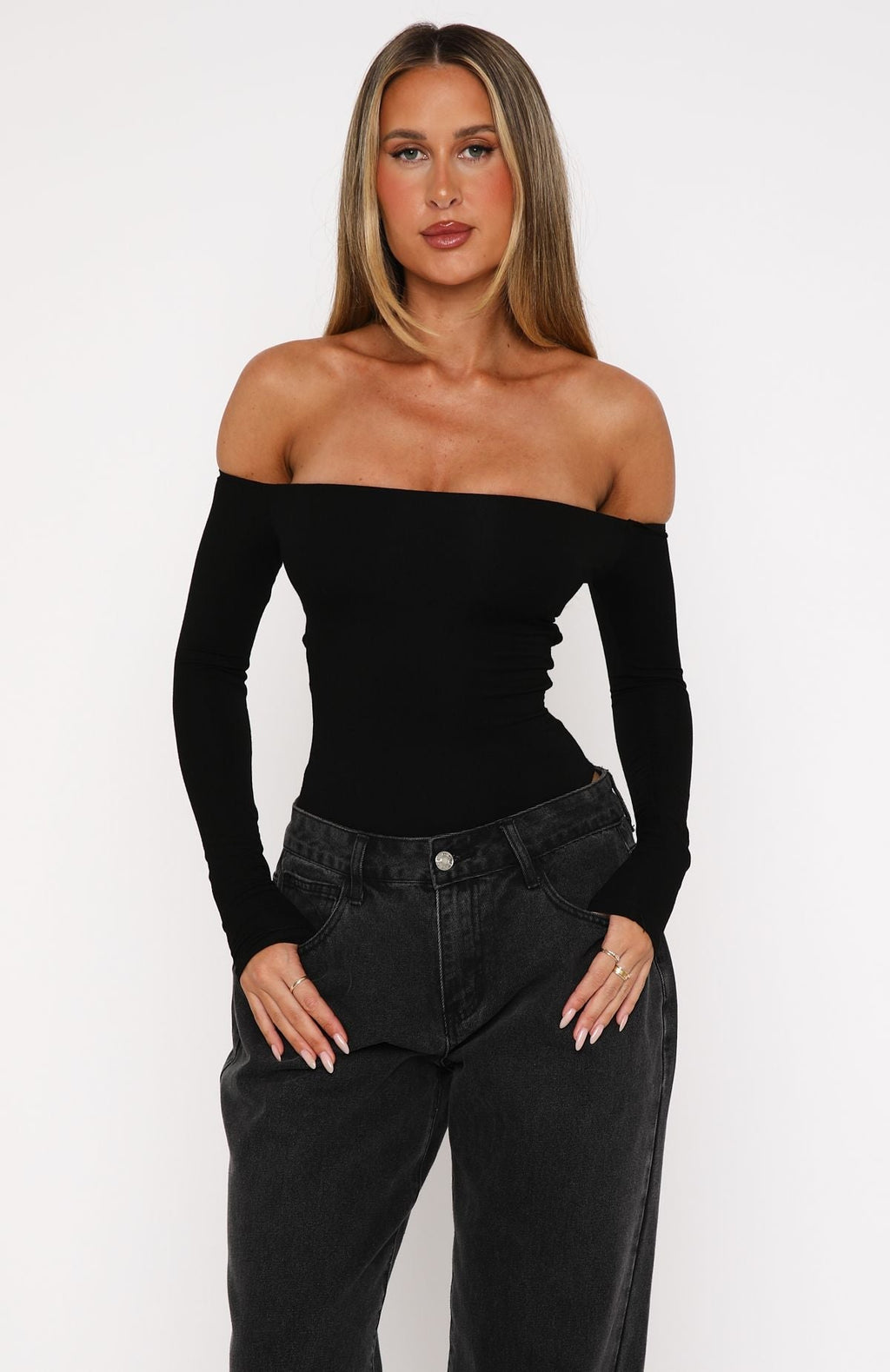 White Fox Confidence Check Long Sleeve Bodysuit Black